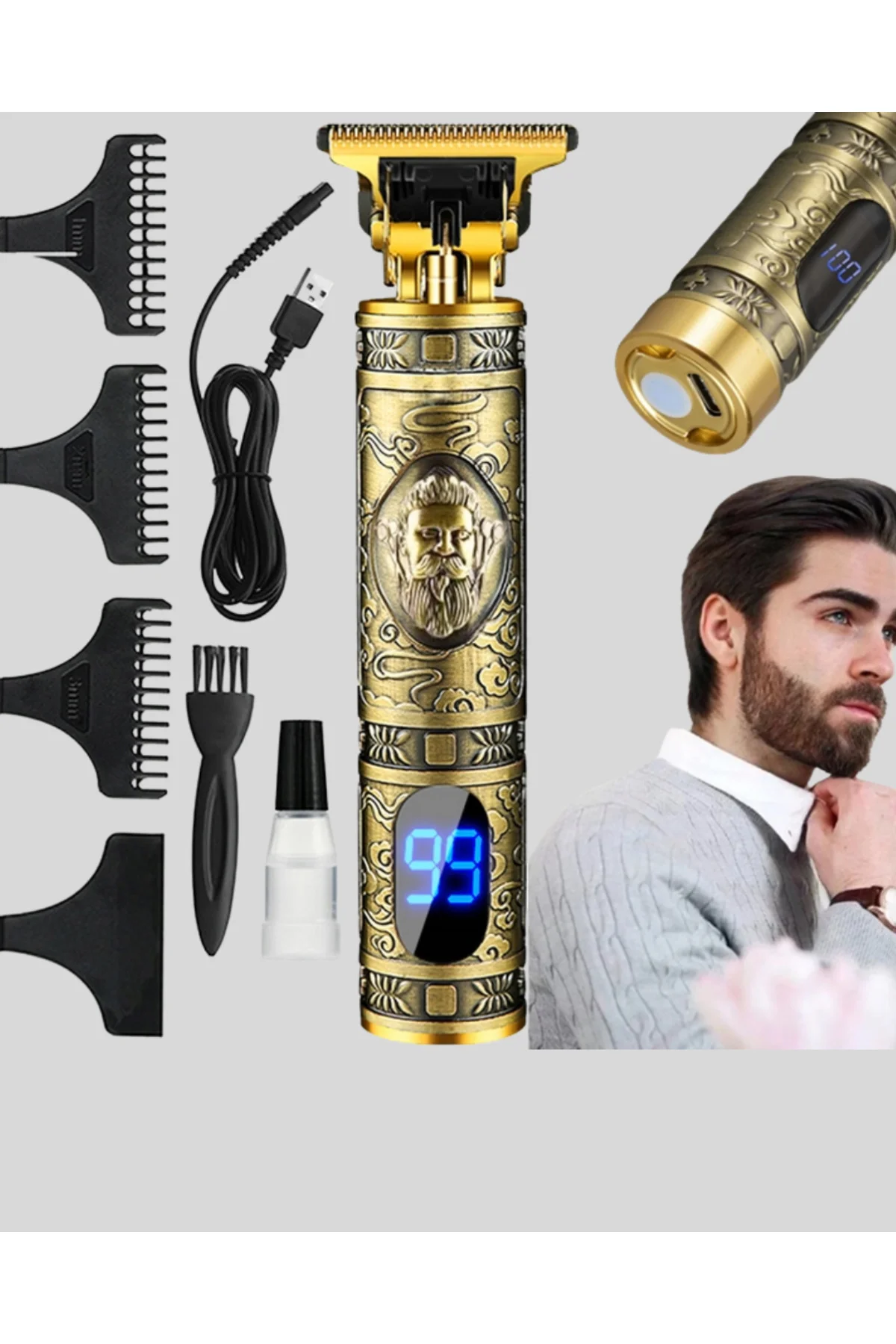 Şarjlı Kablosuz Tıraş Makinesi – 1800 mAh Batarya, Uzun Pil Ömrü, Profesyonel Sessiz Motor