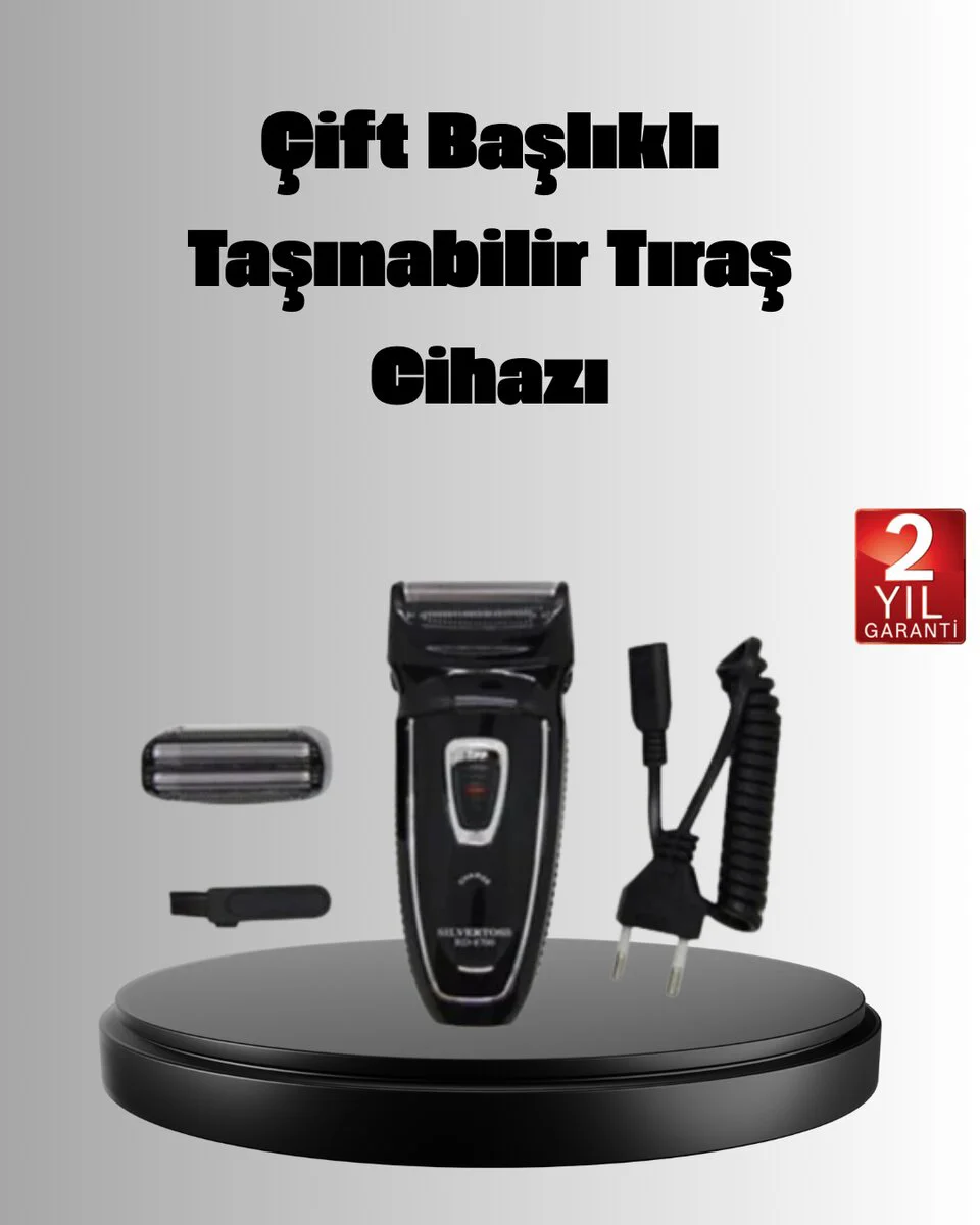 Şarjlı Kablosuz Tıraş Makinesi Çift Başlıklı Kuru Tıraş - Ergonomik Taşınabilir