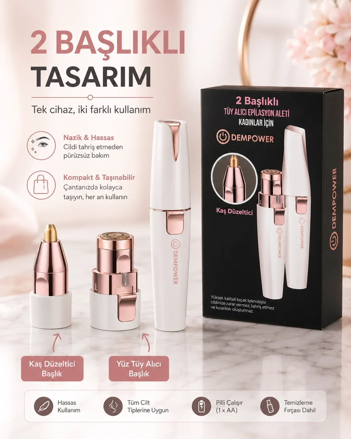 Şarjlı Kadın Tüy Alma Cihazı Kaş Düzeltici Başlıklı Hassas Epilas