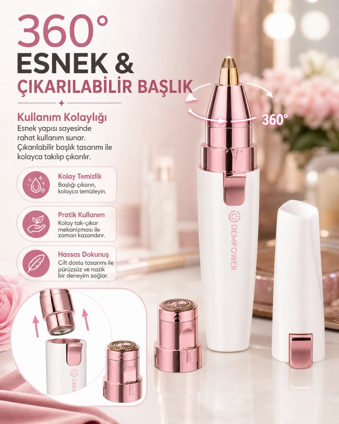 Şarjlı Kadın Tüy Alma Cihazı Kaş Düzeltici Başlıklı Hassas Epilas