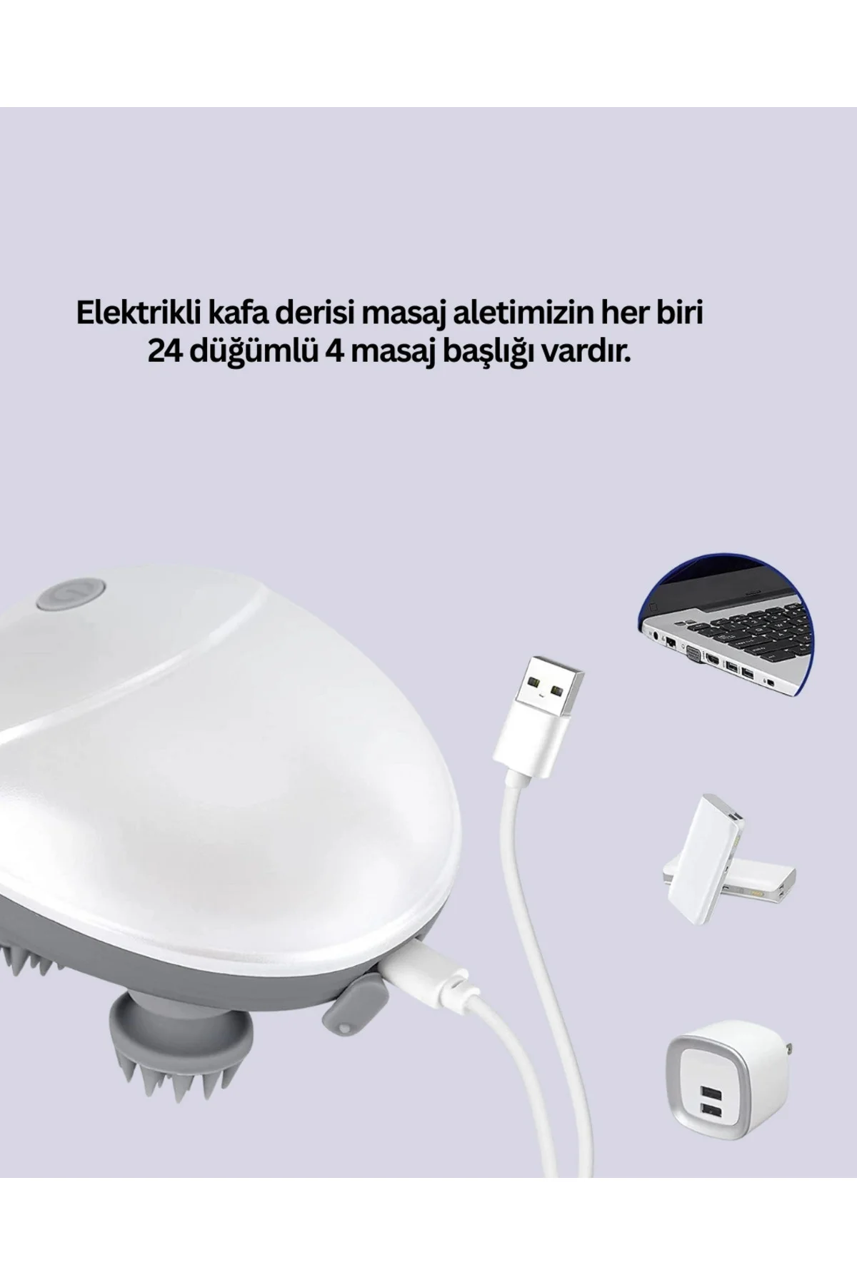 Şarjlı Kafa Masaj Aleti 3 Hız Ayarlı Derin Masaj