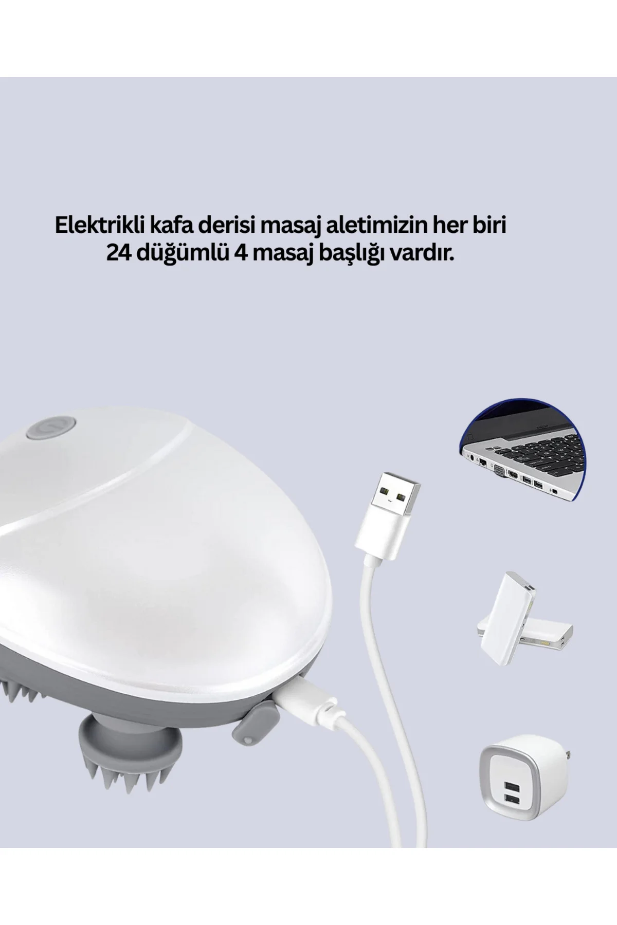 Şarjlı Kafa Masaj Aleti 3 Hız Ayarlı Derin Masaj
