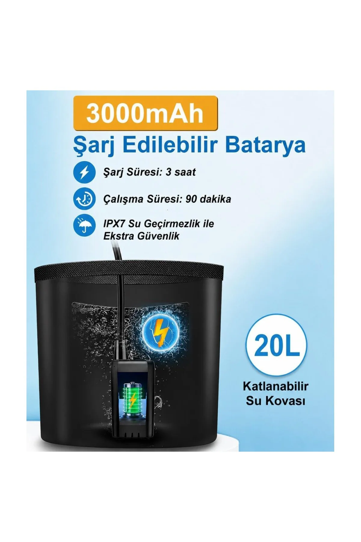 Şarjlı Kamp Duşu 6000mAh Dijital Göstergeli Taşınabilir Duş Seti 