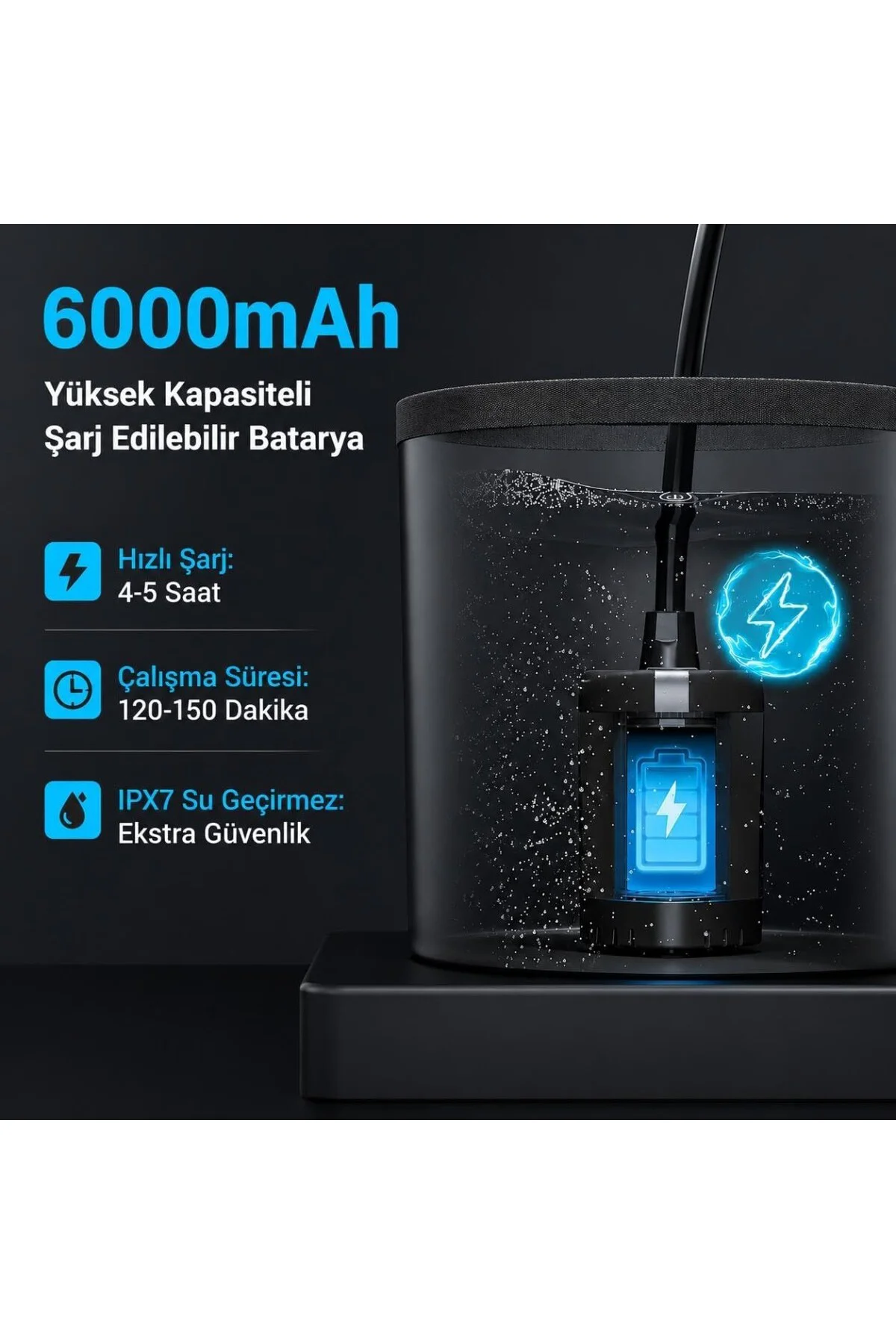 Şarjlı Kamp Duşu 6000mAh Dijital Göstergeli Taşınabilir Duş Seti 
