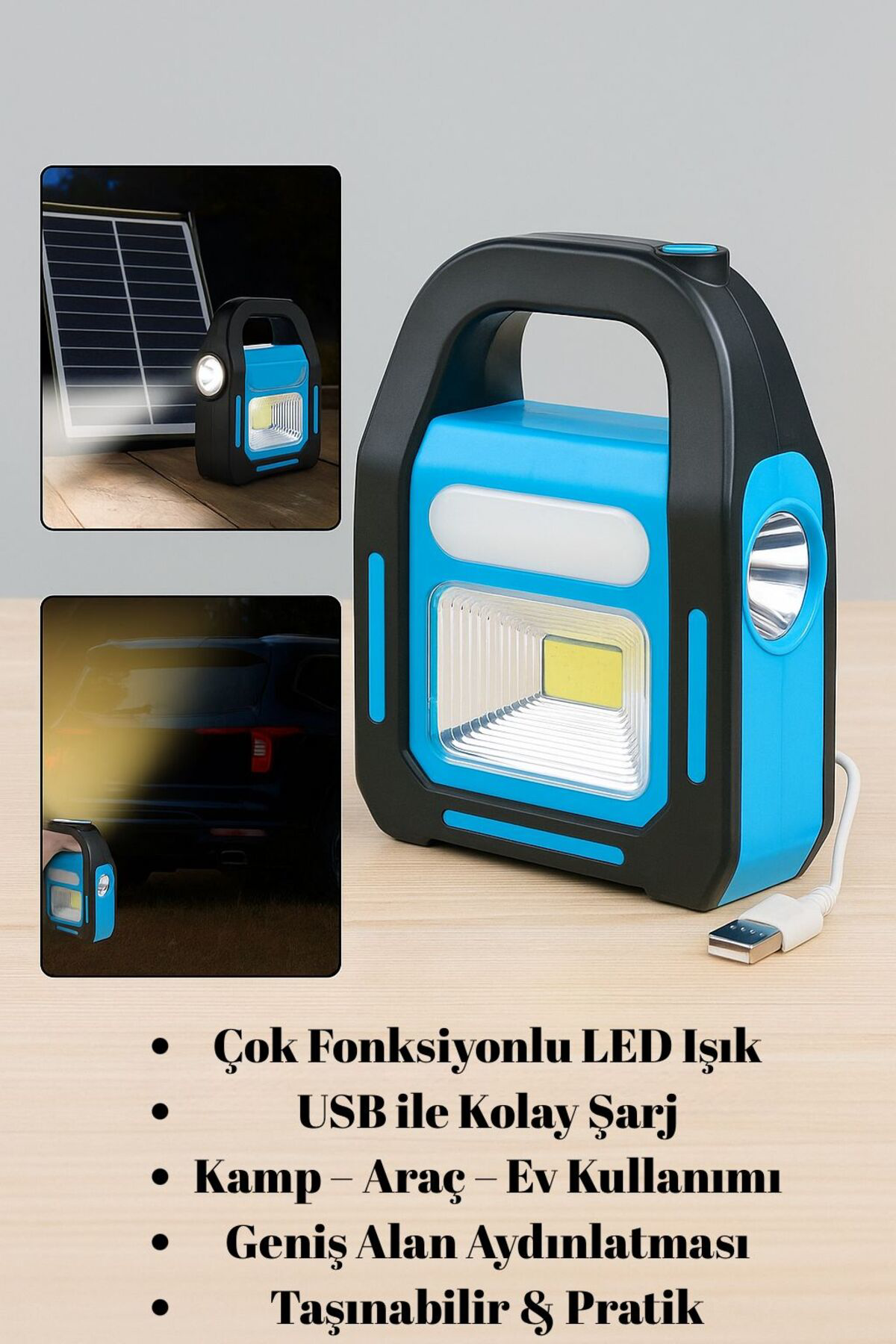 Şarjlı Kamp ve Araç Lambası – Çok Fonksiyonlu LED Işık