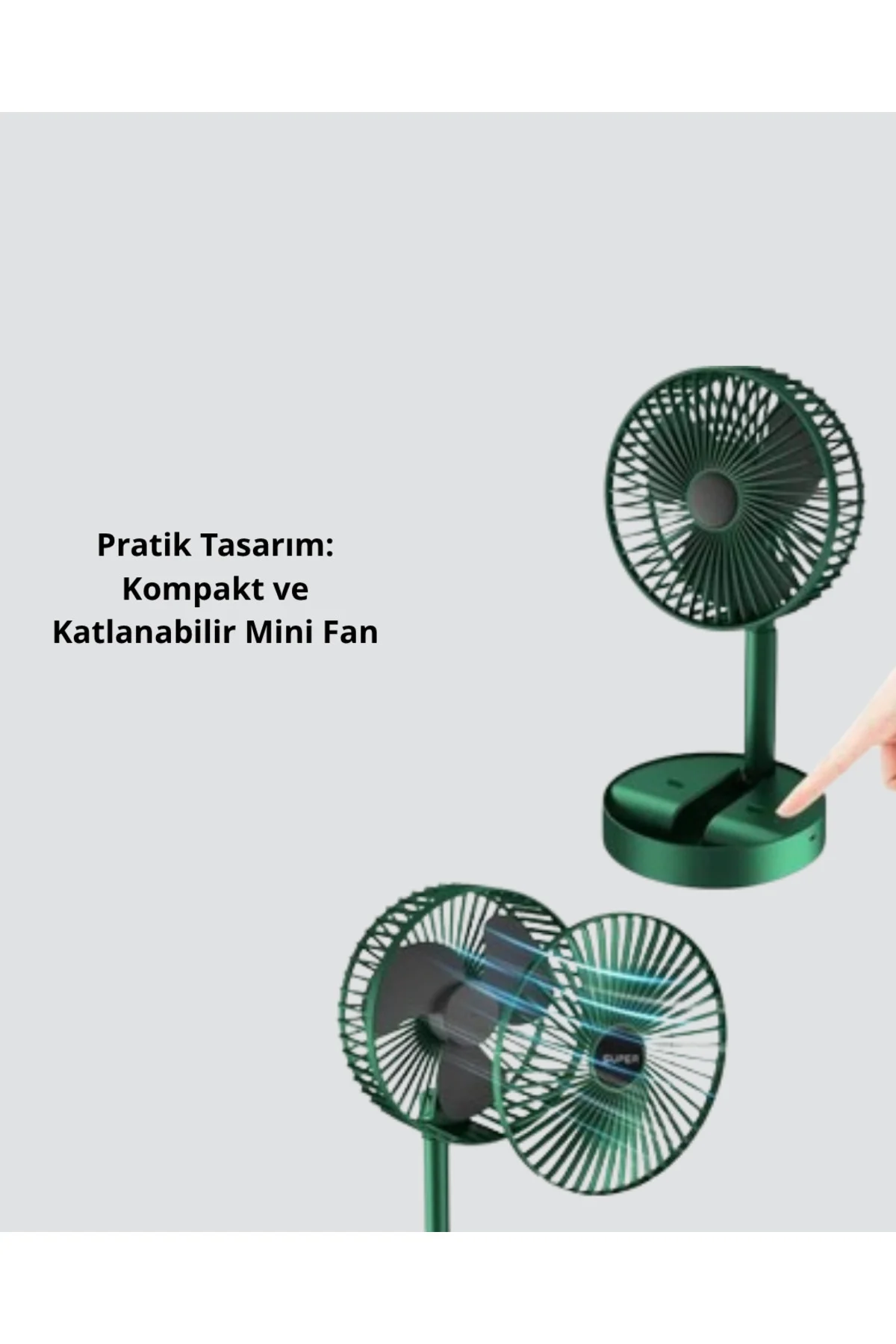 Şarjlı Katlanabilir Mini Fan – 3 Kademe Hız Ayarı, Taşınabilir Tasarım