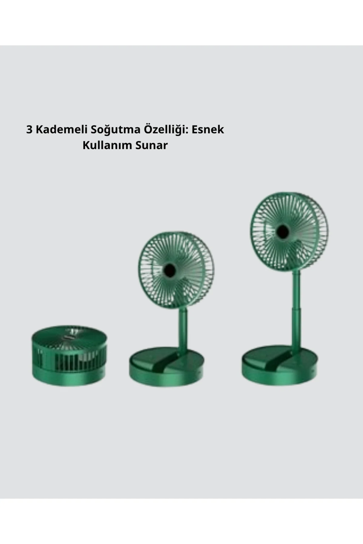 Şarjlı Katlanabilir Mini Fan – 3 Kademe Hız Ayarı, Taşınabilir Tasarım