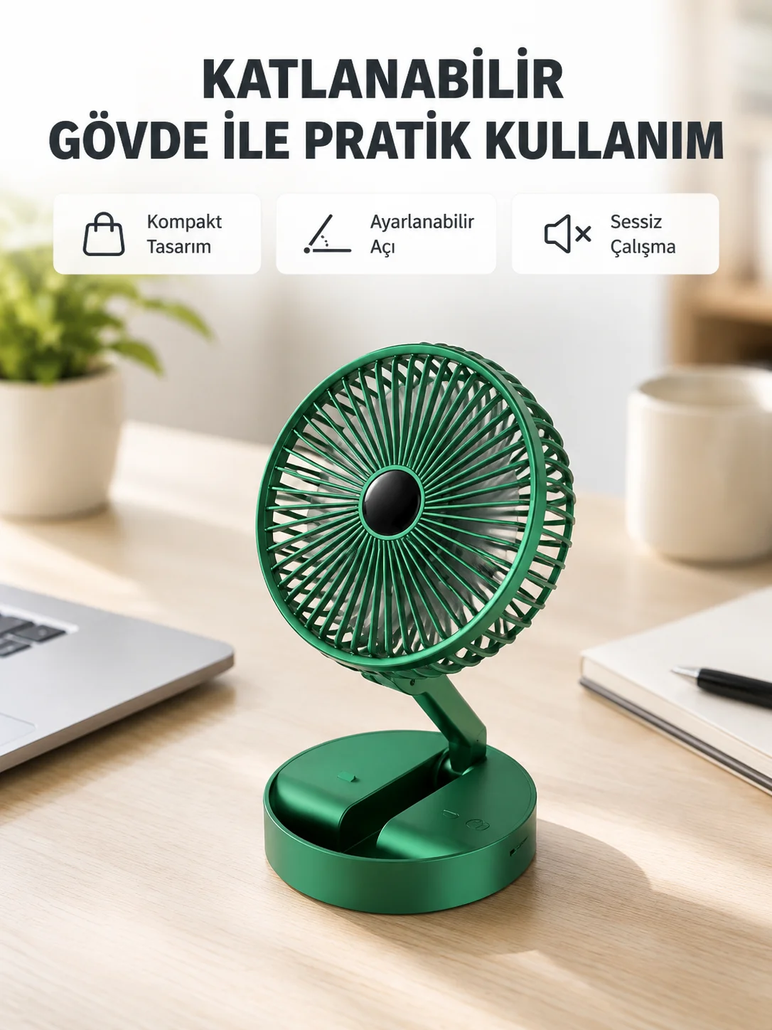 Şarjlı Katlanabilir Mini Fan – 3 Kademe Hız Ayarı, Taşınabilir Tasarım Fiyatı, Yorumları ve Özellikleri