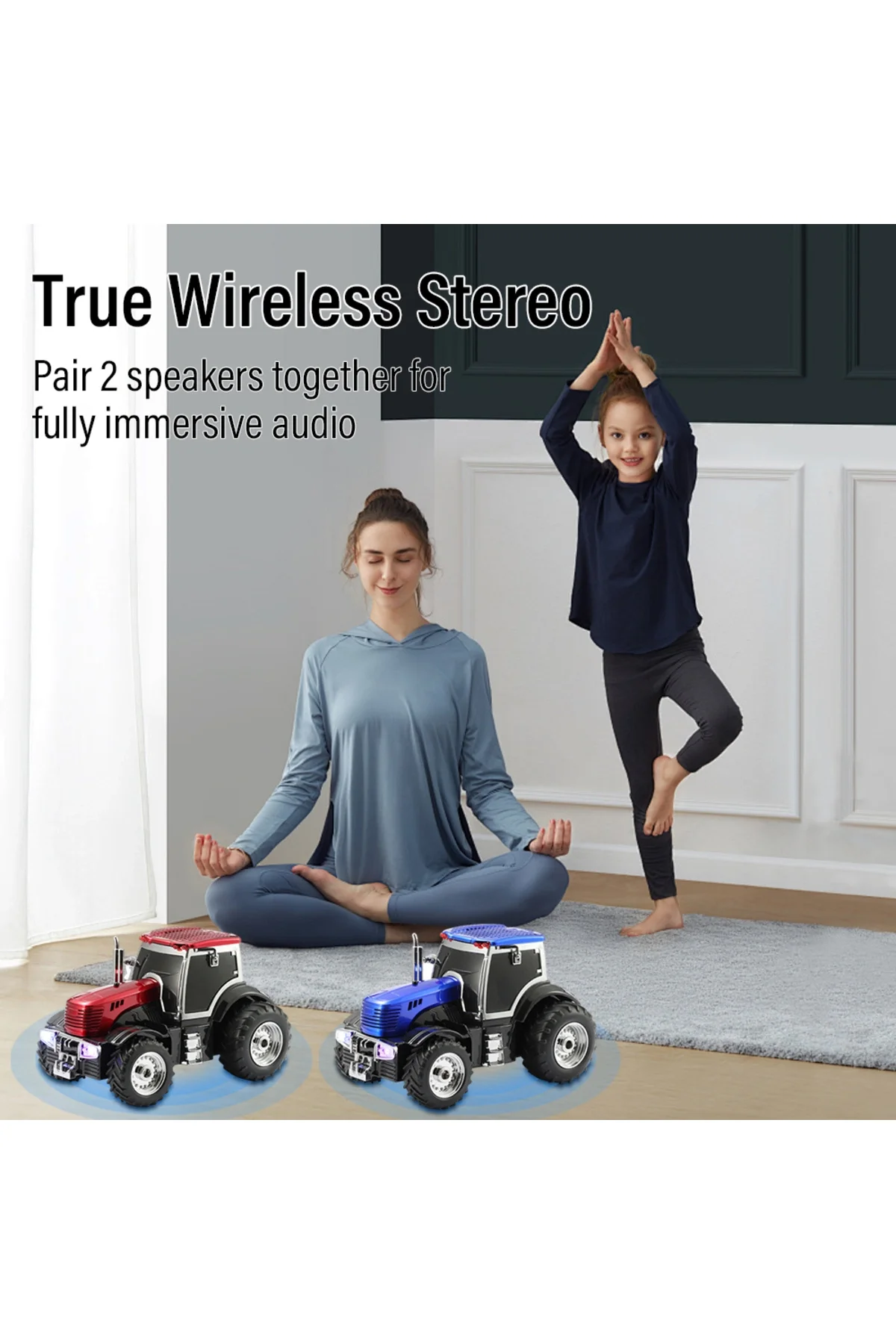 Şarjlı klasik traktör araba tasarımlı Bluetooth hoparlör FM radyo SD kart USB AUX lacivert