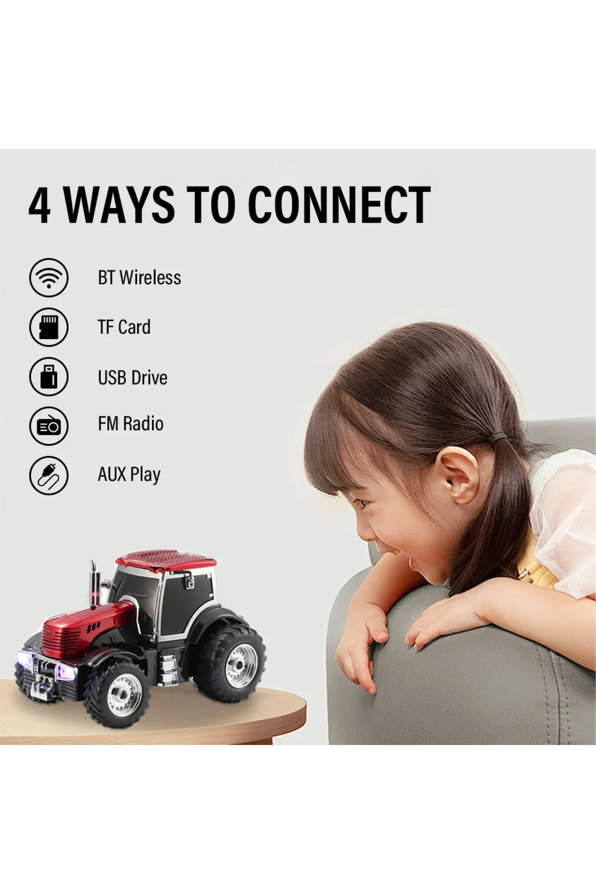 Şarjlı klasik traktör araba tasarımlı Bluetooth hoparlör FM radyo SD kart USB AUX lacivert