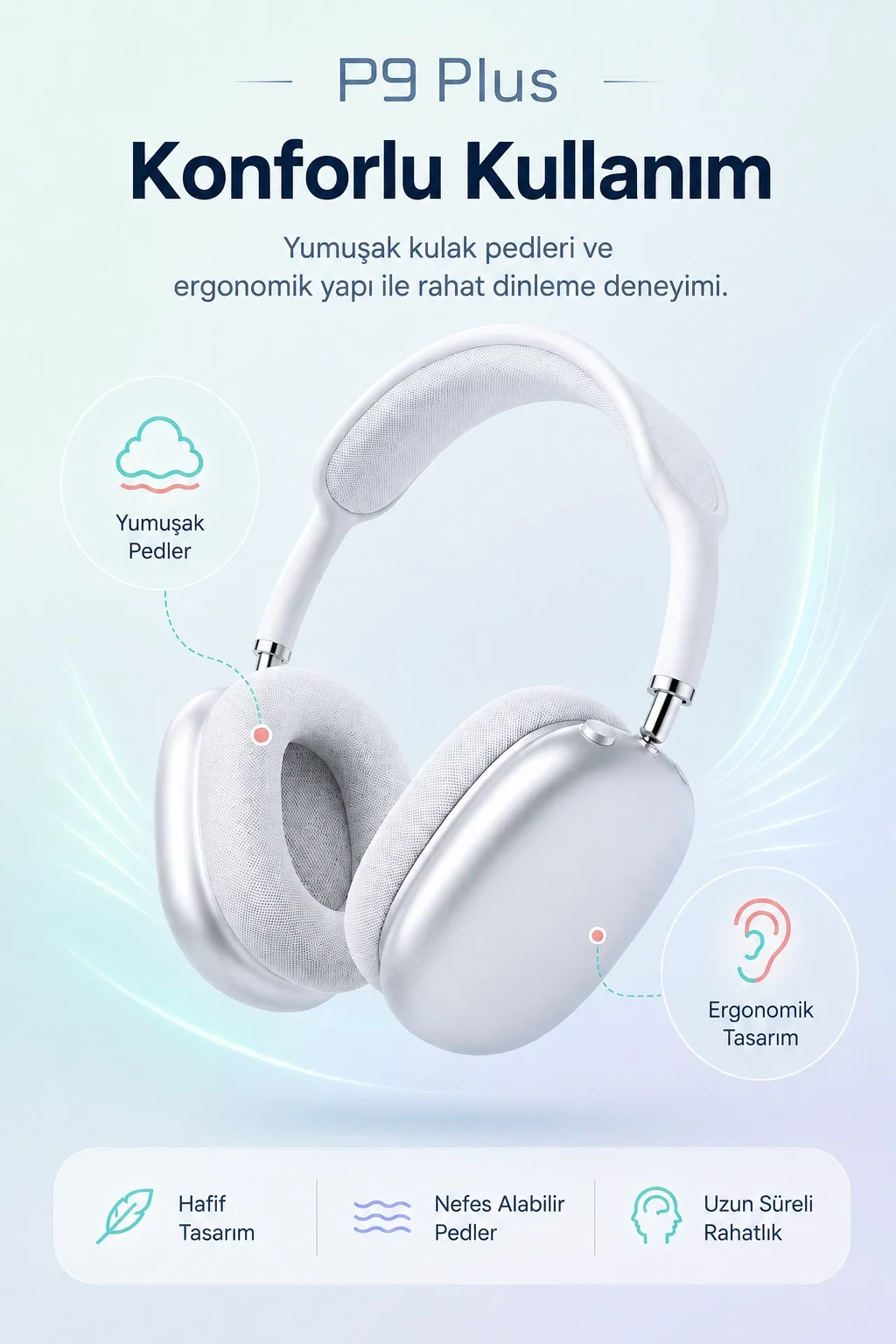 Şarjlı Kulak Üstü Stereo Kulaklık Bluetooth Uyumlu Müzik Ve Görüşme Destekli