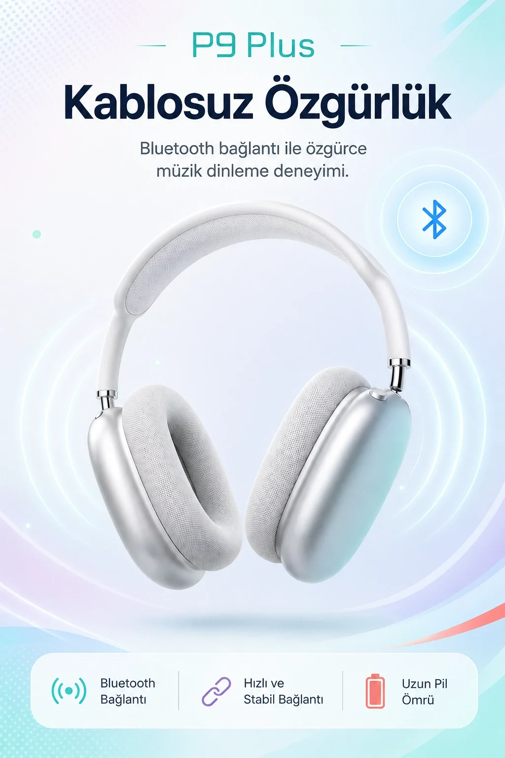Şarjlı Kulak Üstü Stereo Kulaklık Bluetooth Uyumlu Müzik Ve Görüşme Destekli