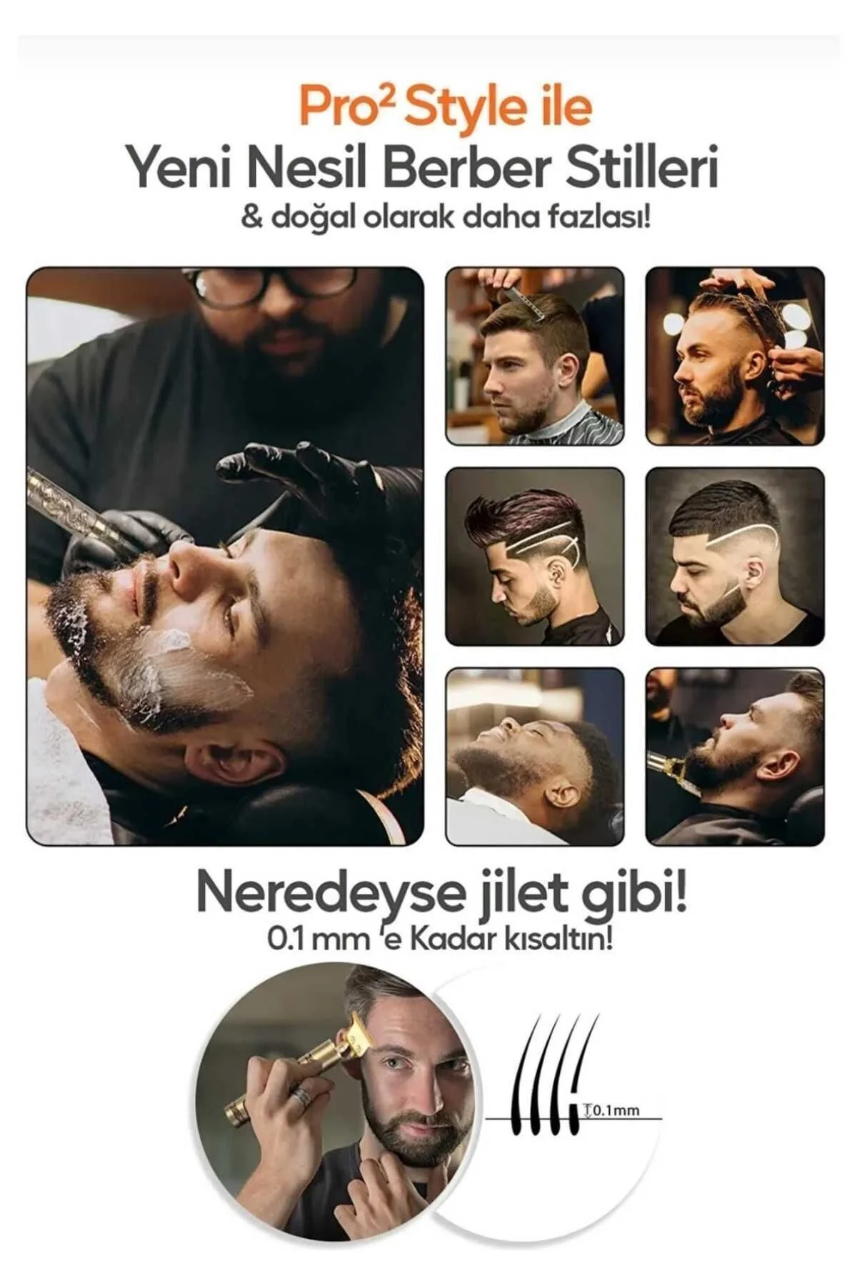 Şarjlı kuru saç sakal vücut tıraş makinesi altın renk 3-5 başlıklı 1 yıl garantili