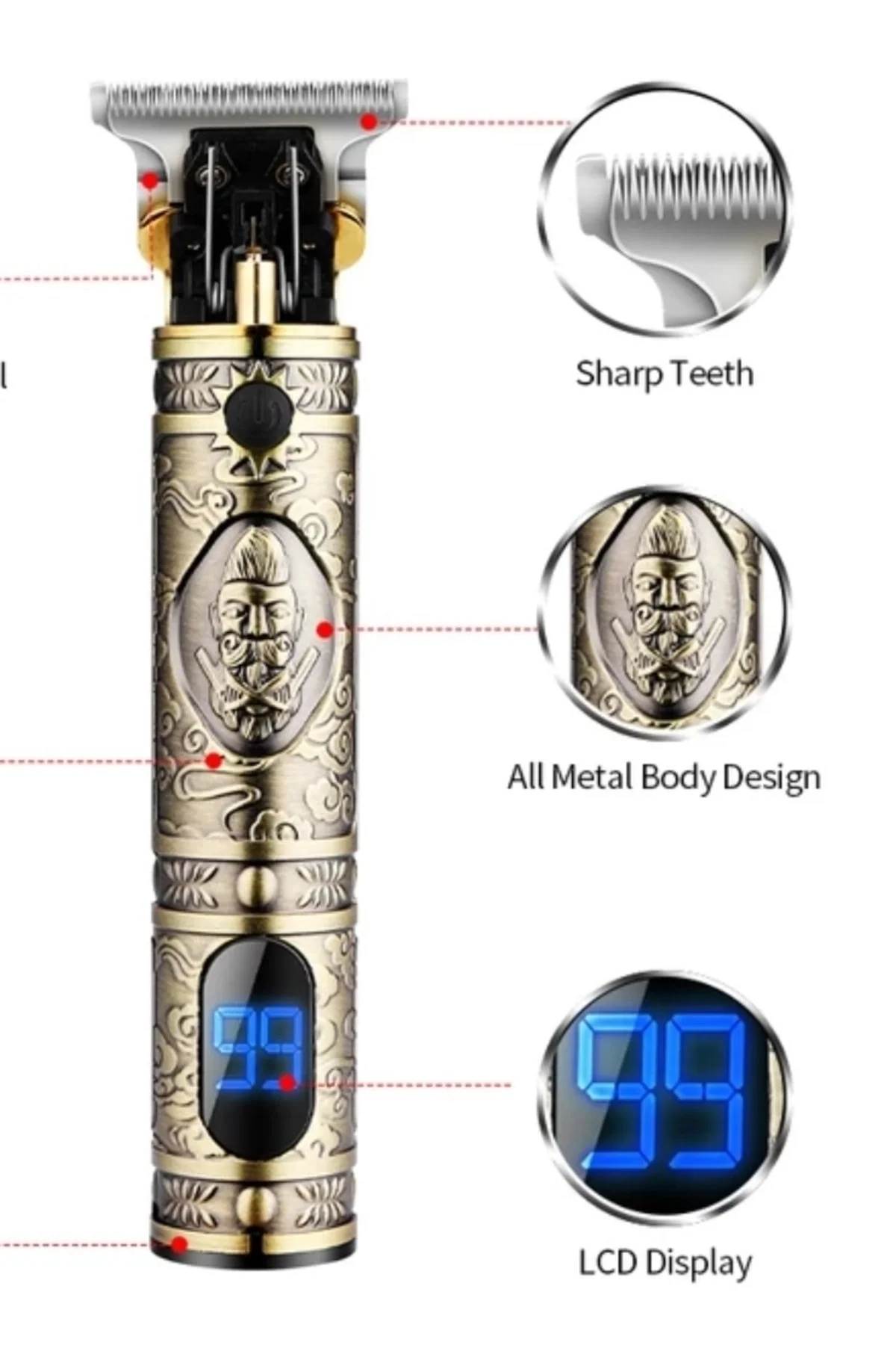 Şarjlı kuru saç sakal vücut tıraş makinesi metalik renk 3-5 başlıklı lcd ekranlı