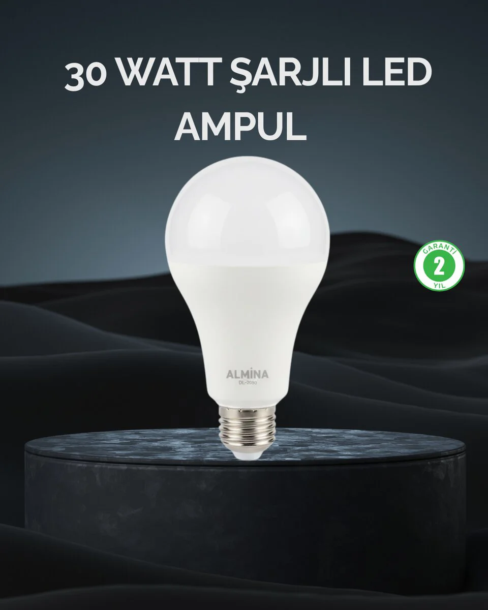 Şarjlı LED Ampul 30W Soğuk Beyaz - Güç Kesintilerinde Umut Işığı