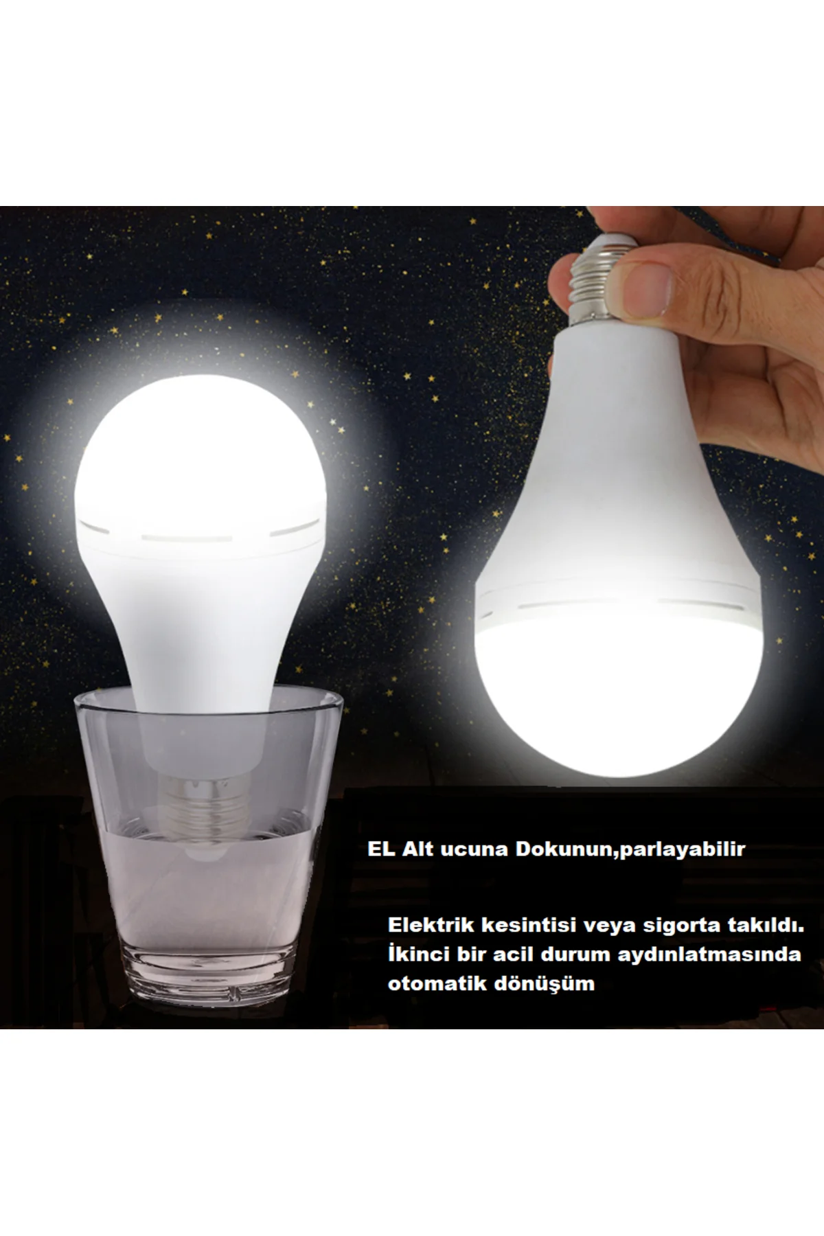 Şarjlı Led Ampül Elektriksiz 8 Saat Yanar Lamba Kesintisiz Yanmay
