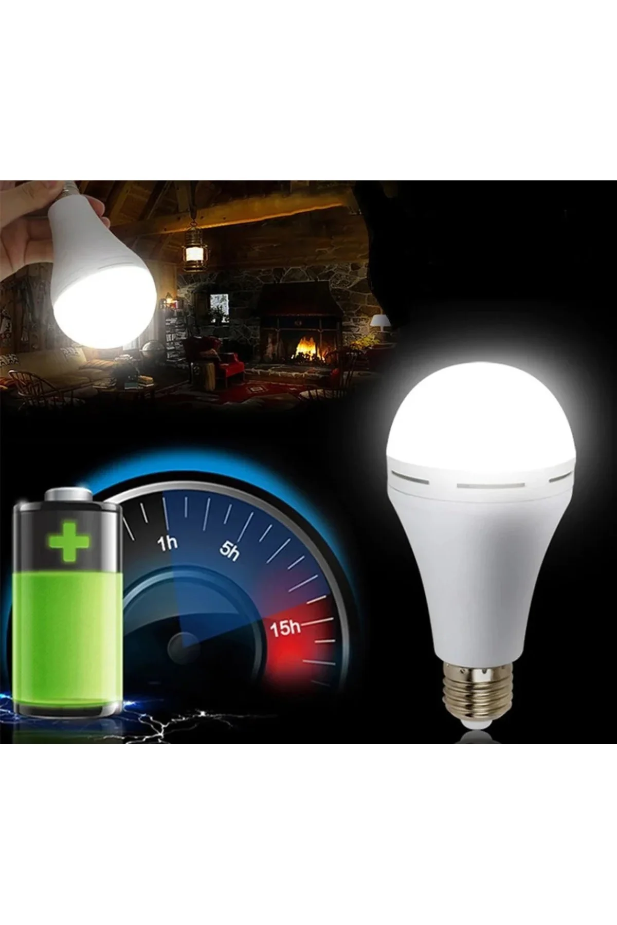 Şarjlı Led Ampül Elektriksiz 8 Saat Yanar Lamba Kesintisiz Yanmay