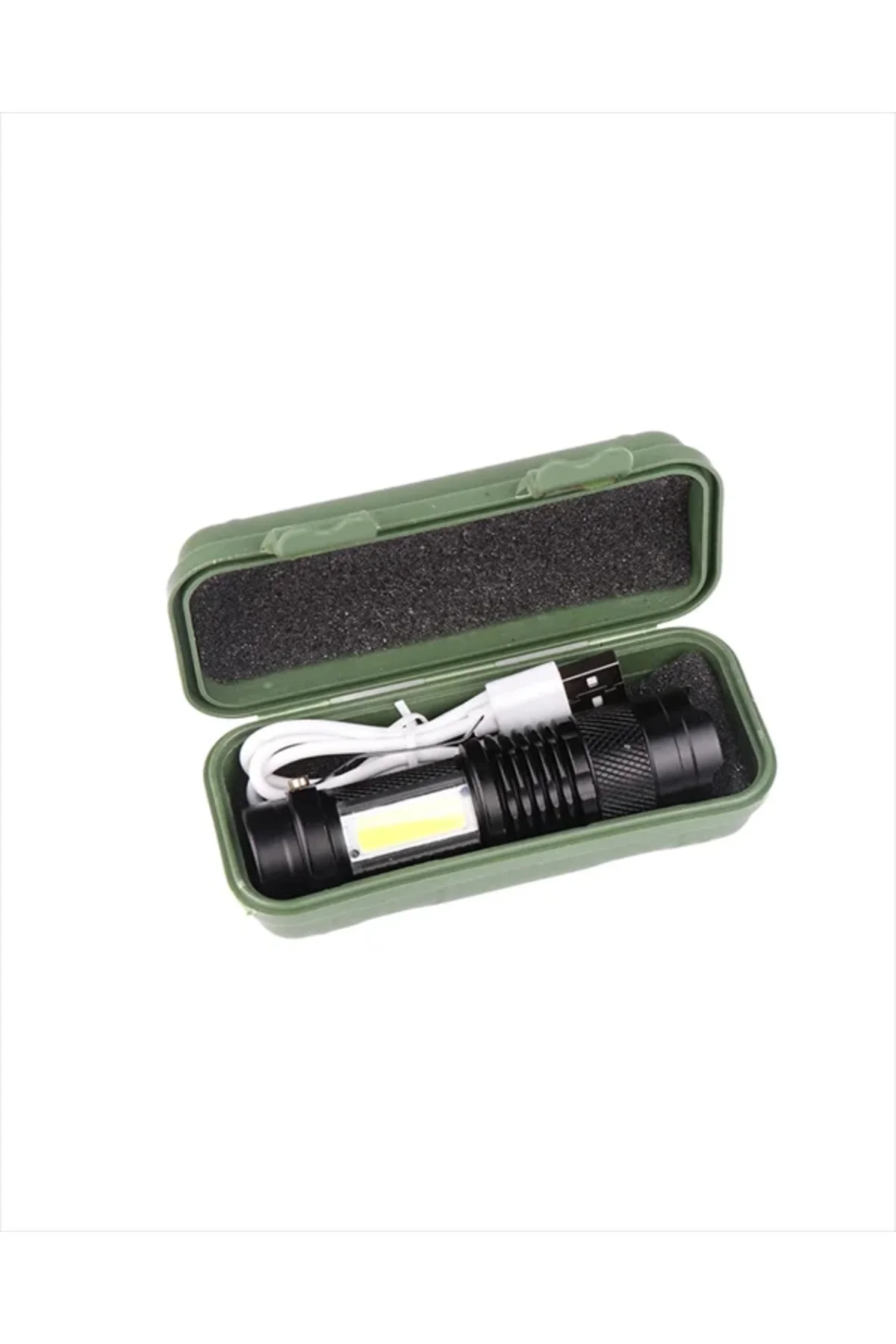 Şarjlı LED El Feneri - 14500 Pil Dahil, 4 Işık Modu, Mini Boy