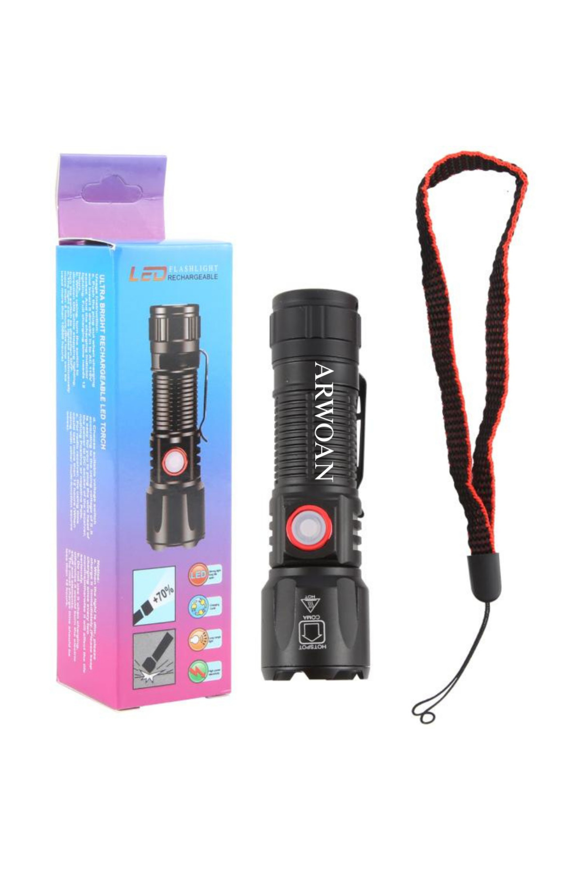 Şarjlı LED El Feneri Ultra Parlak, Zoomlu, Dayanıklı Gövde, Taşın