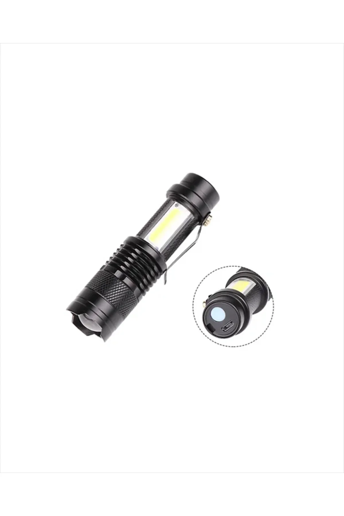 Şarjlı LED El Feneri - 14500 Pil Dahil, 4 Işık Modu, Mini Boy