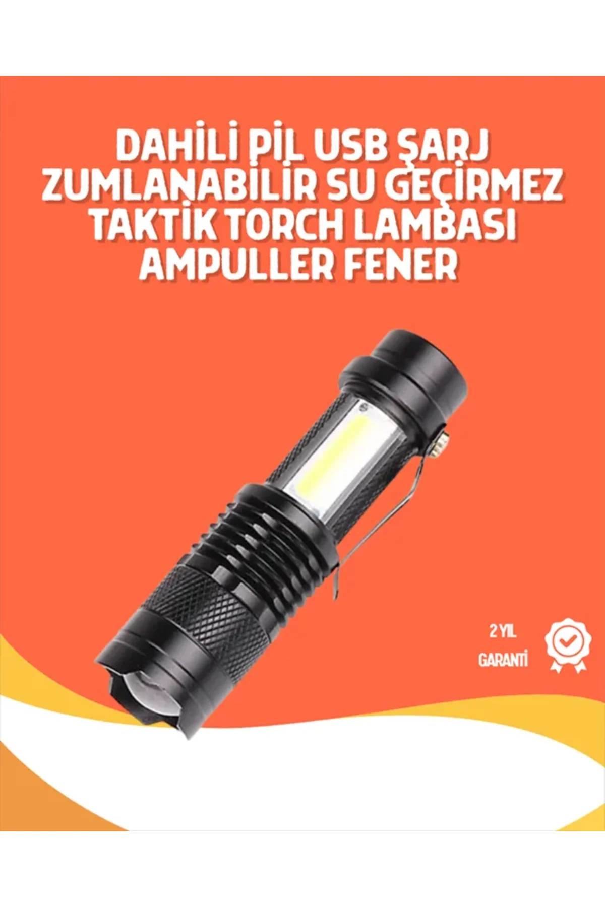 Şarjlı LED El Feneri - 14500 Pil Dahil, 4 Işık Modu, Mini Boy