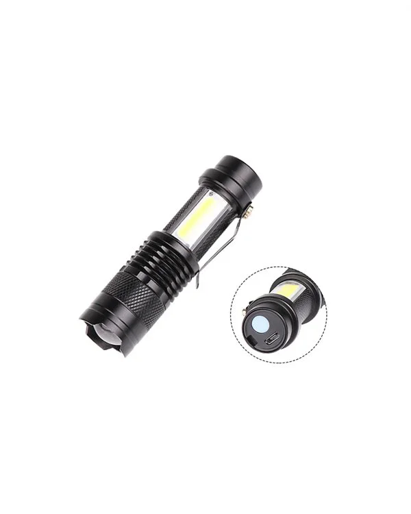 Şarjlı LED El Feneri - 14500 Pil Dahil 4 Işık Modu Mini Boy