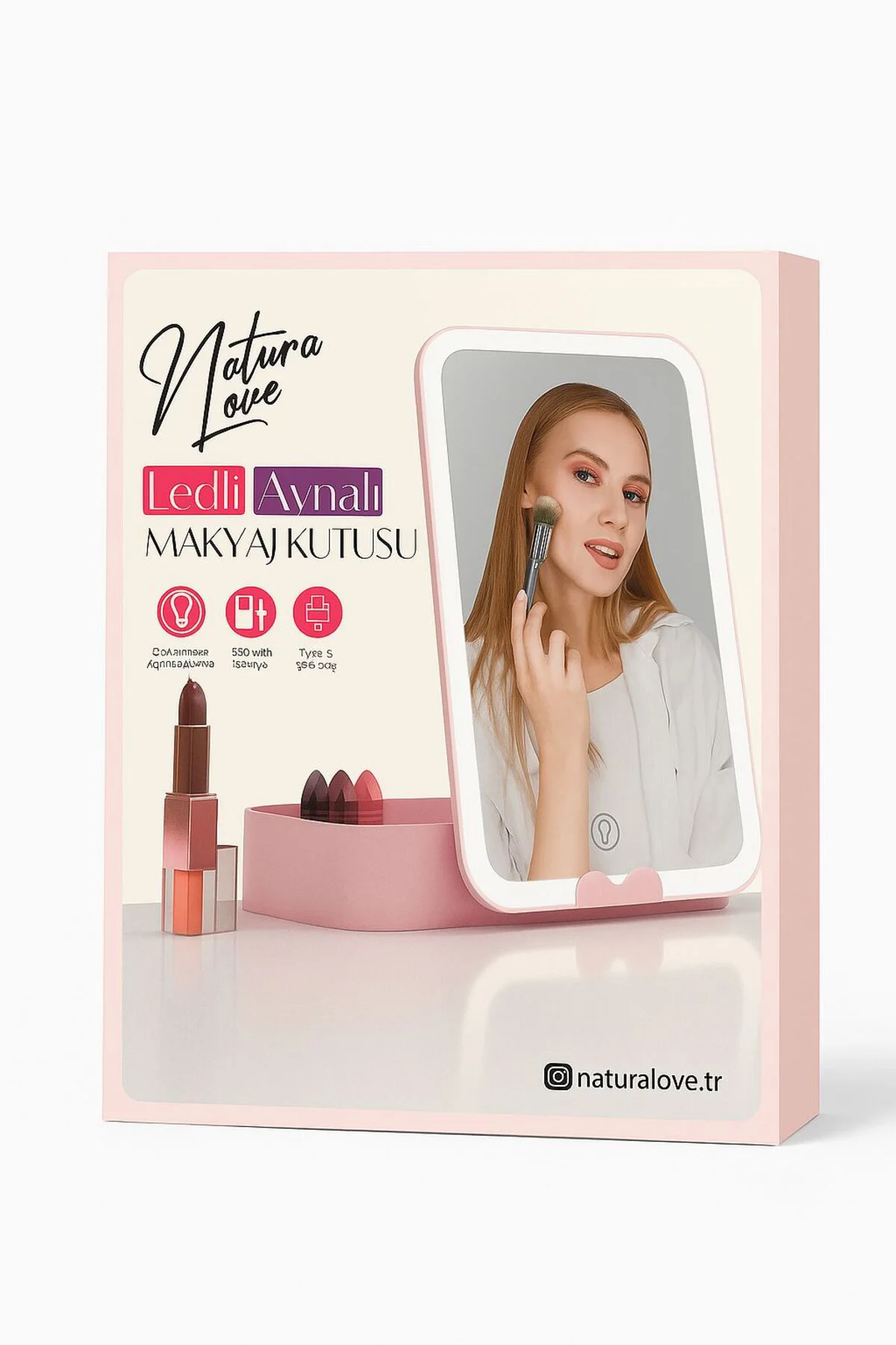 Şarjlı Ledli Aynalı Makyaj Kutusu 20,5x13,8x3,5cm Elektrikli Kirp