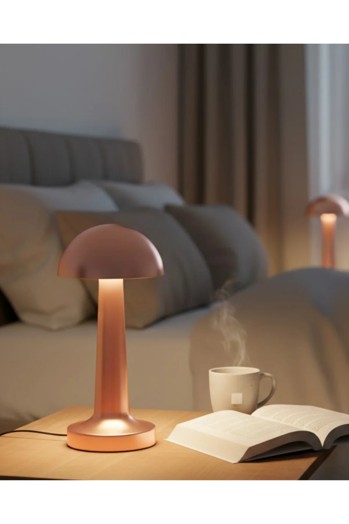 Şarjlı Mantar Masa Lambası 3 Seviyeli Dokunmatik LED USB Şarj Öze