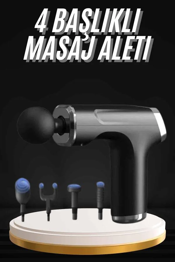 Şarjlı Masaj Tabancası 4 Başlıklı Mini Masaj Aleti - Spor Sonrası Kas Ağrısına Karşı