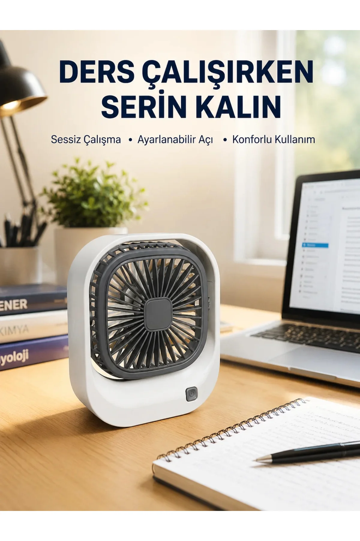 Şarjlı Masaüstü Fan 3 Kademeli Güçlü Hava Akışı