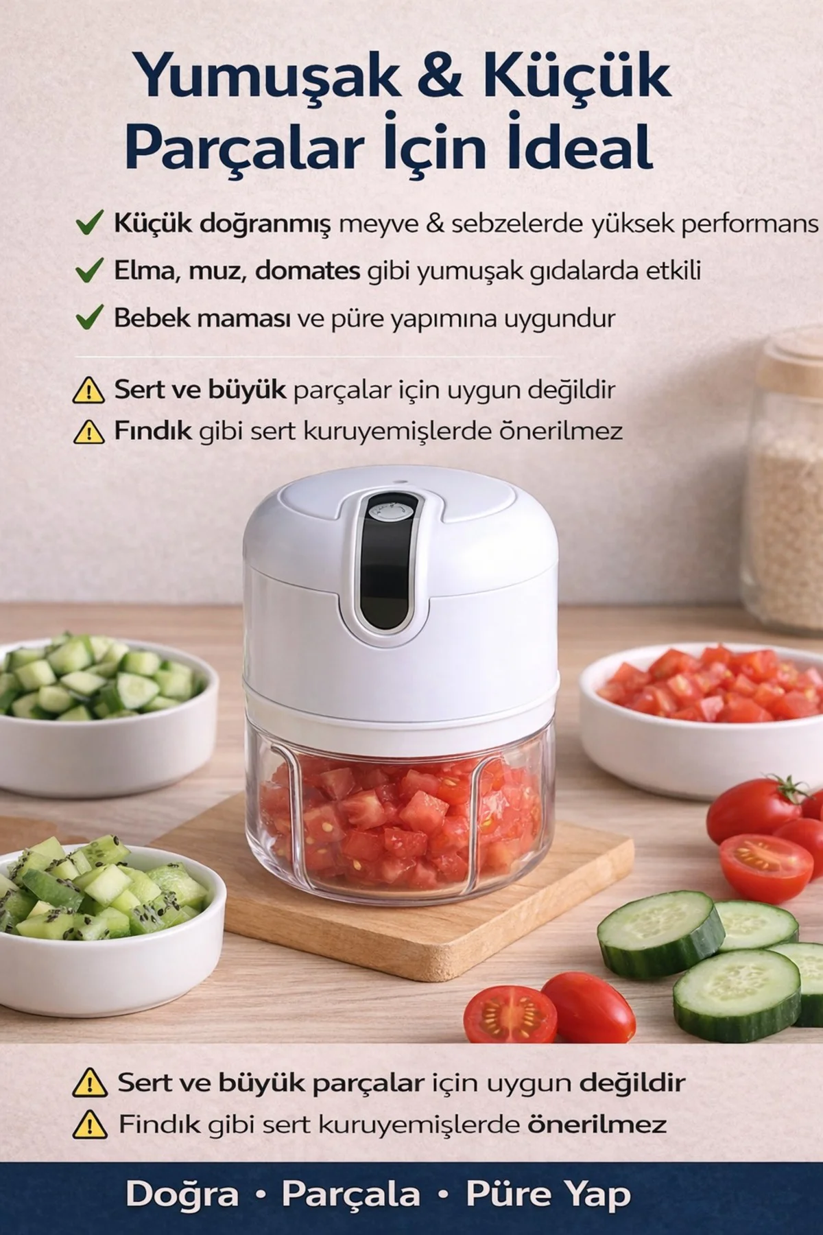 Şarjlı Mini Doğrayıcı Taşınabilir Rondo Bebek Maması Sebze Meyve 