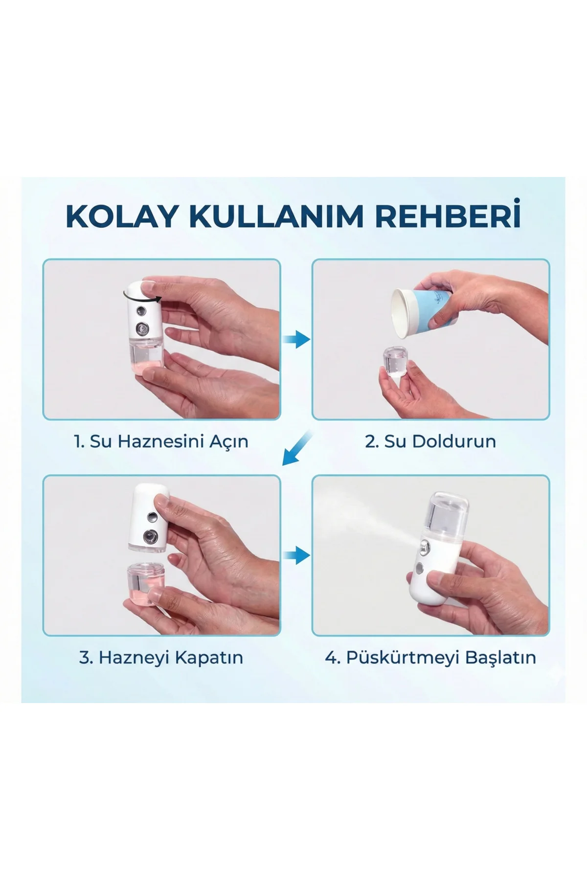 Şarjlı Mini Yüz Nemlendirici Dezenfektan Cihazı Mist Sprayer - Görsel 4