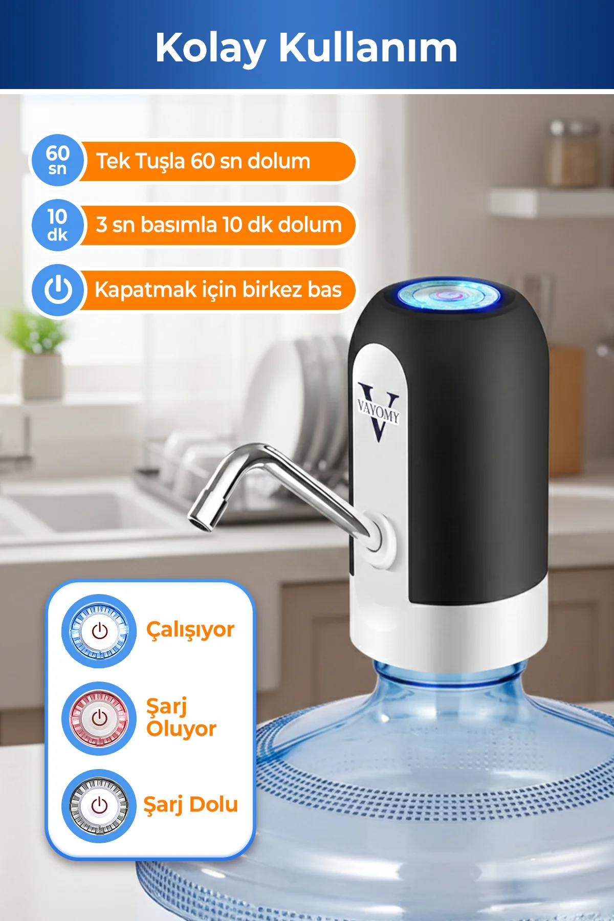 Şarjlı Otomatik Damacana Su Pompası 1200 Mah Bataryalı (BPA IÇERM
