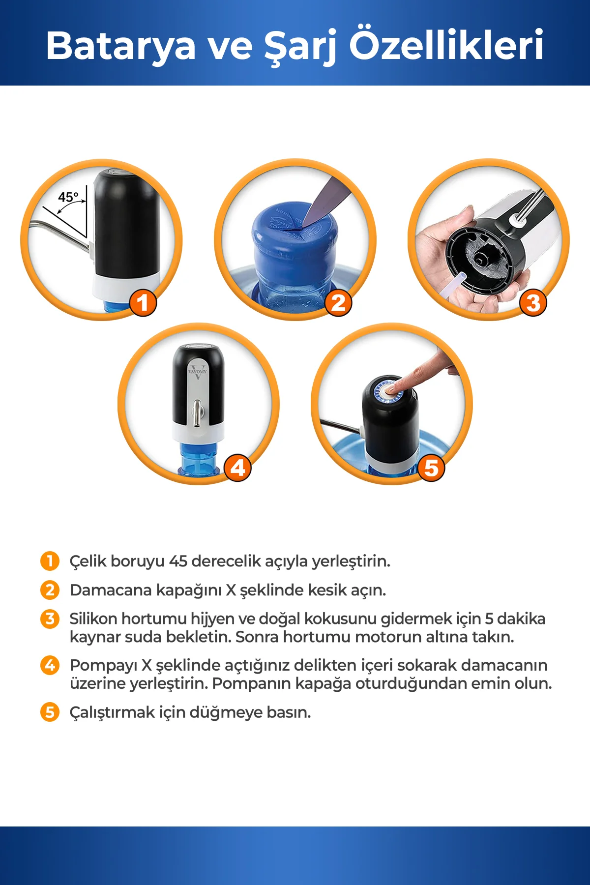 Şarjlı Otomatik Damacana Su Pompası 1200 Mah Bataryalı (BPA IÇERM