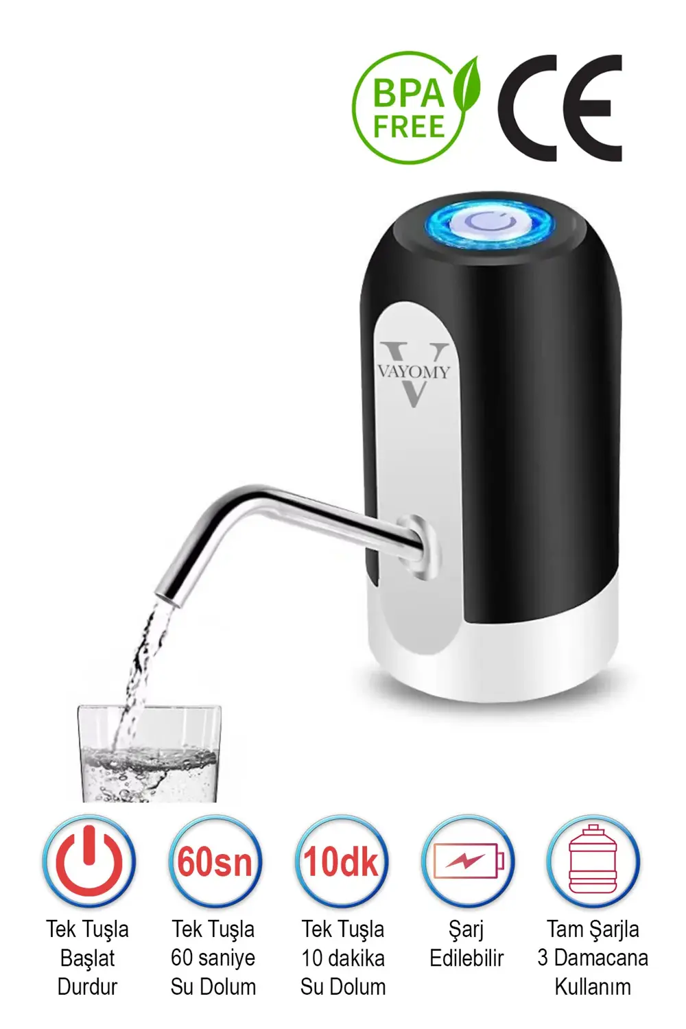 Şarjlı Otomatik Damacana Su Pompası 1200 Mah Bataryalı (BPA IÇERM