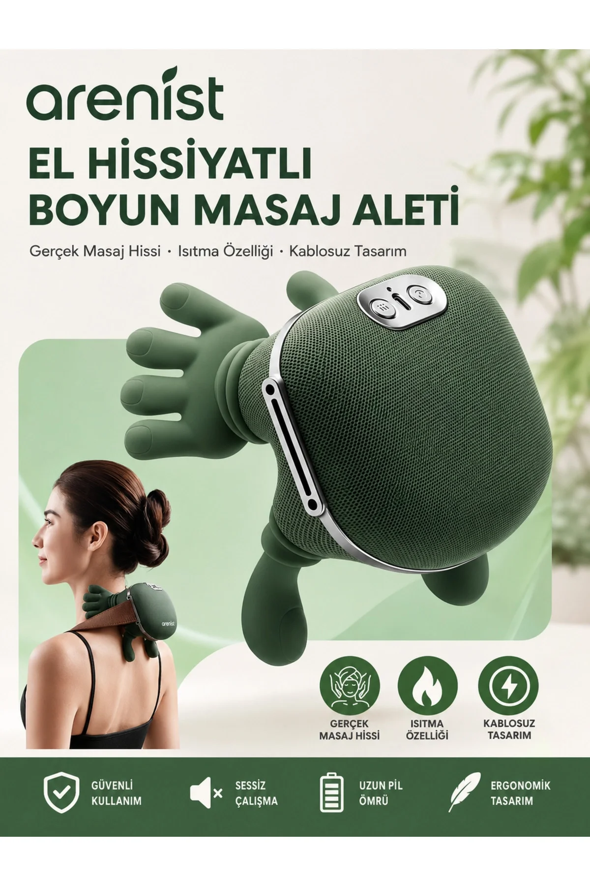 Şarjlı Parmak Hissi Masaj Cihazı Isıtmalı Boyun Sırt Omuz Bacak Kullanımı Rahat Model
