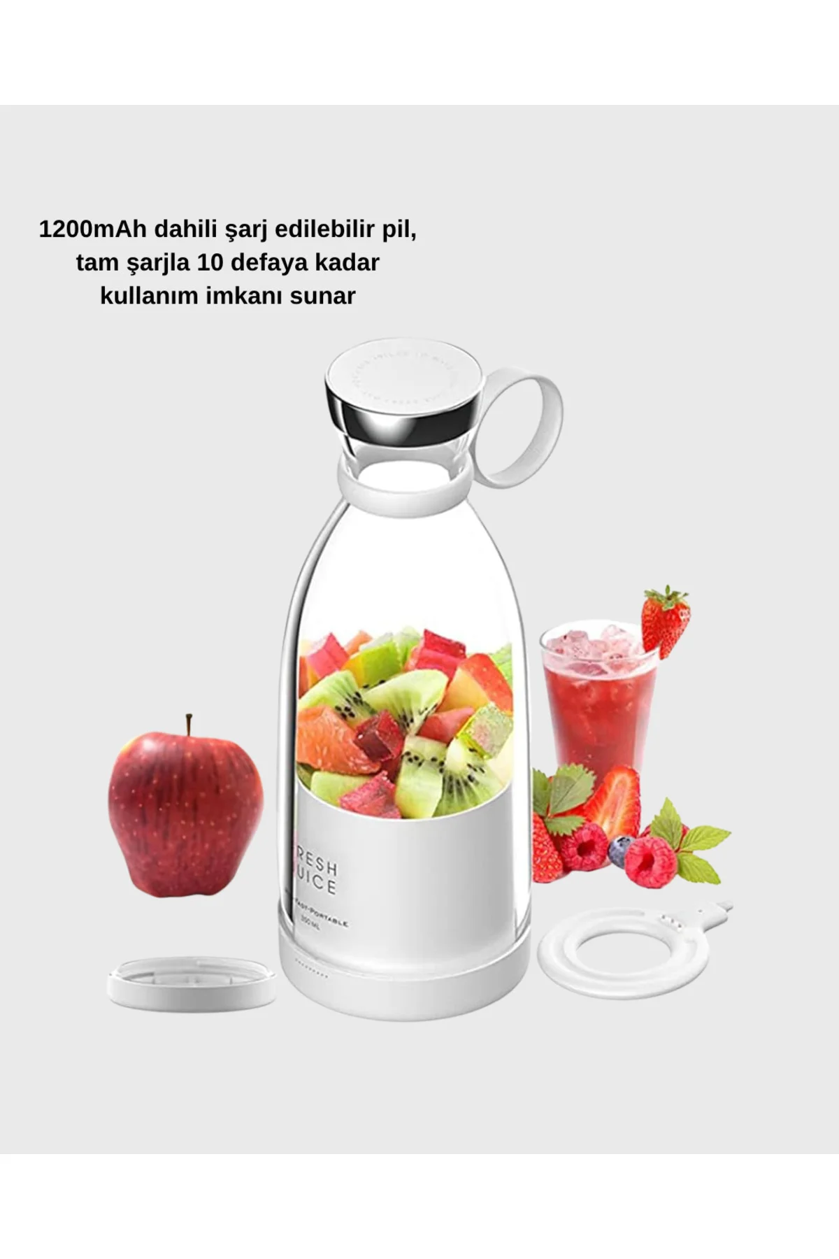 Şarjlı Portatif Blender – Gıda Sınıfı Malzeme, 10 Kullanımlık Pil