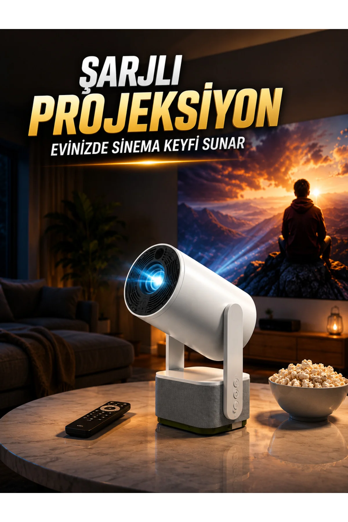 ŞARJLI PROJEKSİYON EVİNİZDE SİNEMA KEYFİ SUNAR