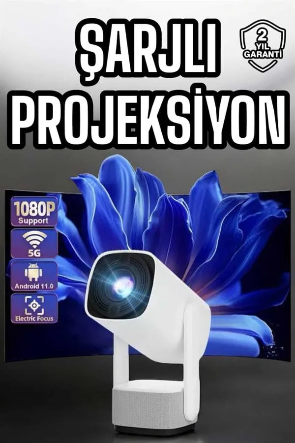Şarjlı Projeksiyon Oyun Sinema Projektörü 4K HD Görüntü Kaliteli Yeni Nesil