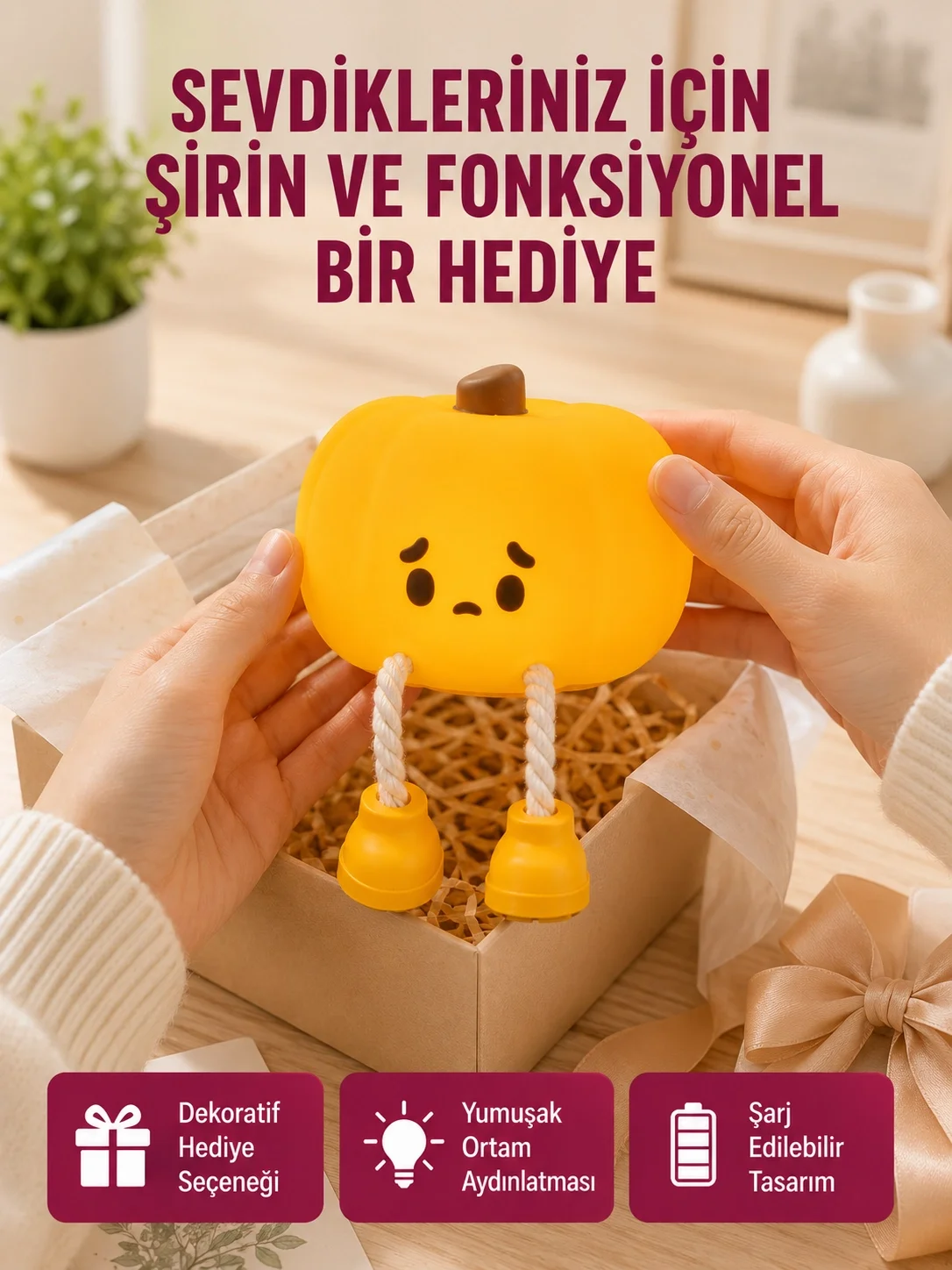 Şarjlı Pumpkin LED Masa Lambası Zamanlayıcılı Dokunmatik Yeni Nesil Fiyatı, Yorumları ve Özellikleri