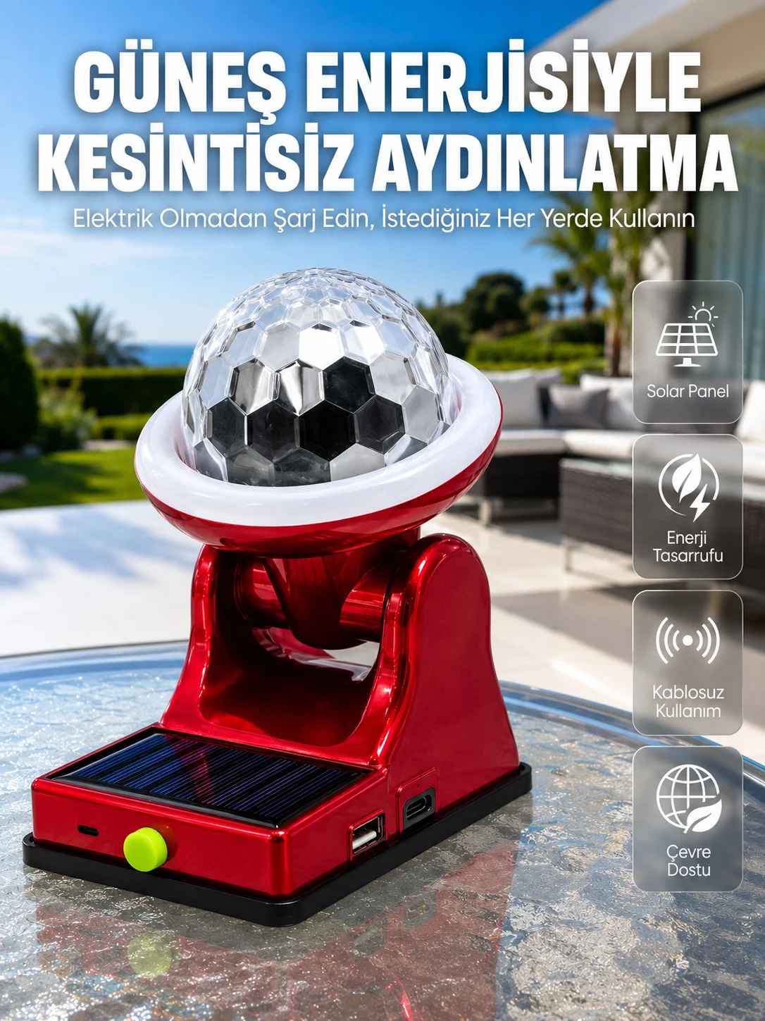 Şarjlı RGB Projektör Lamba Güneş Enerjili Çok Fonksiyonlu Disco Işık Lambası Fiyatı, Yorumları ve Özellikleri