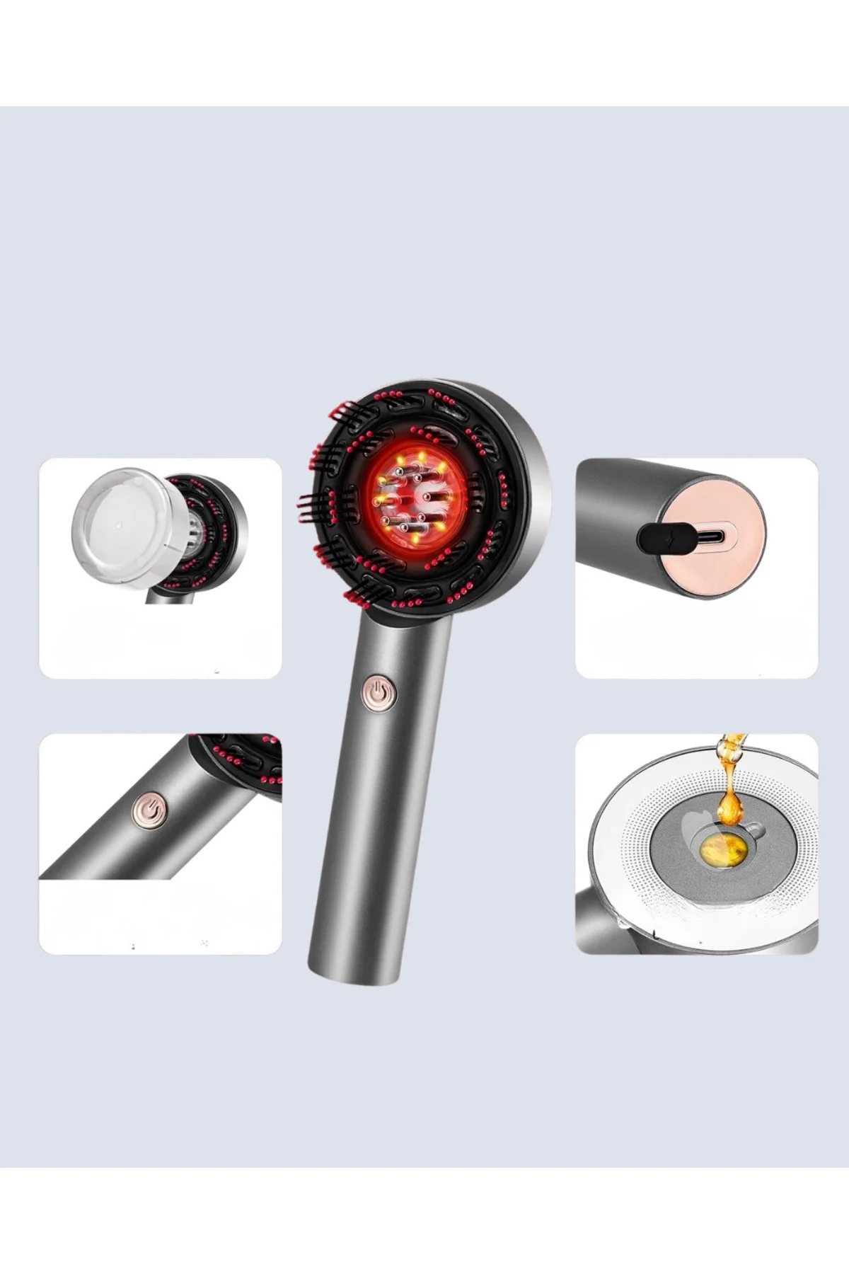 Şarjlı Saç Derisi Masaj Cihazı Kırmızı Işık ve 3D Tarak Dişli