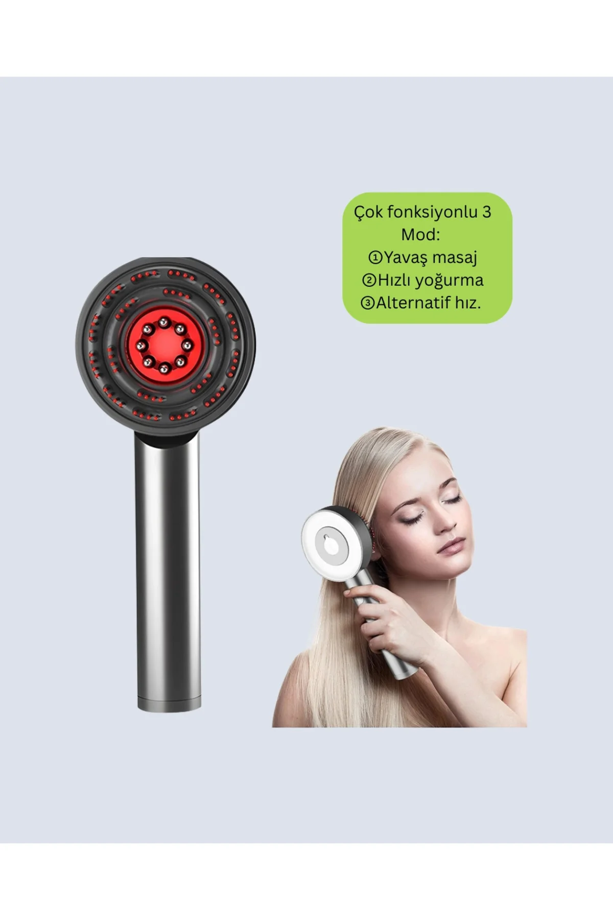 Şarjlı Saç Derisi Masaj Cihazı Kırmızı Işık ve 3D Tarak Dişli