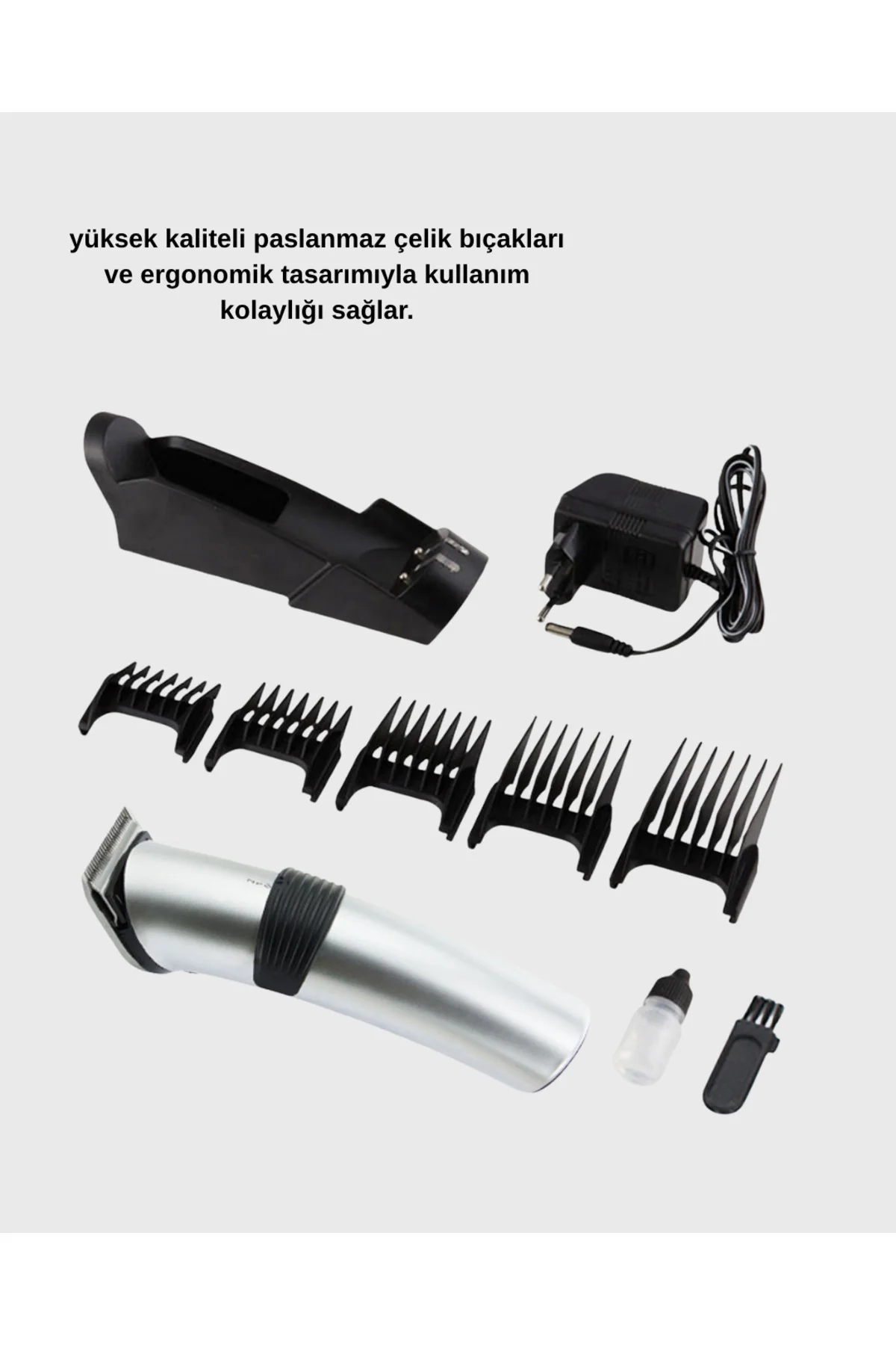 Şarjlı Saç ve Sakal Kesme Makinesi – Paslanmaz Çelik Bıçak, Ayarlanabilir Başlık