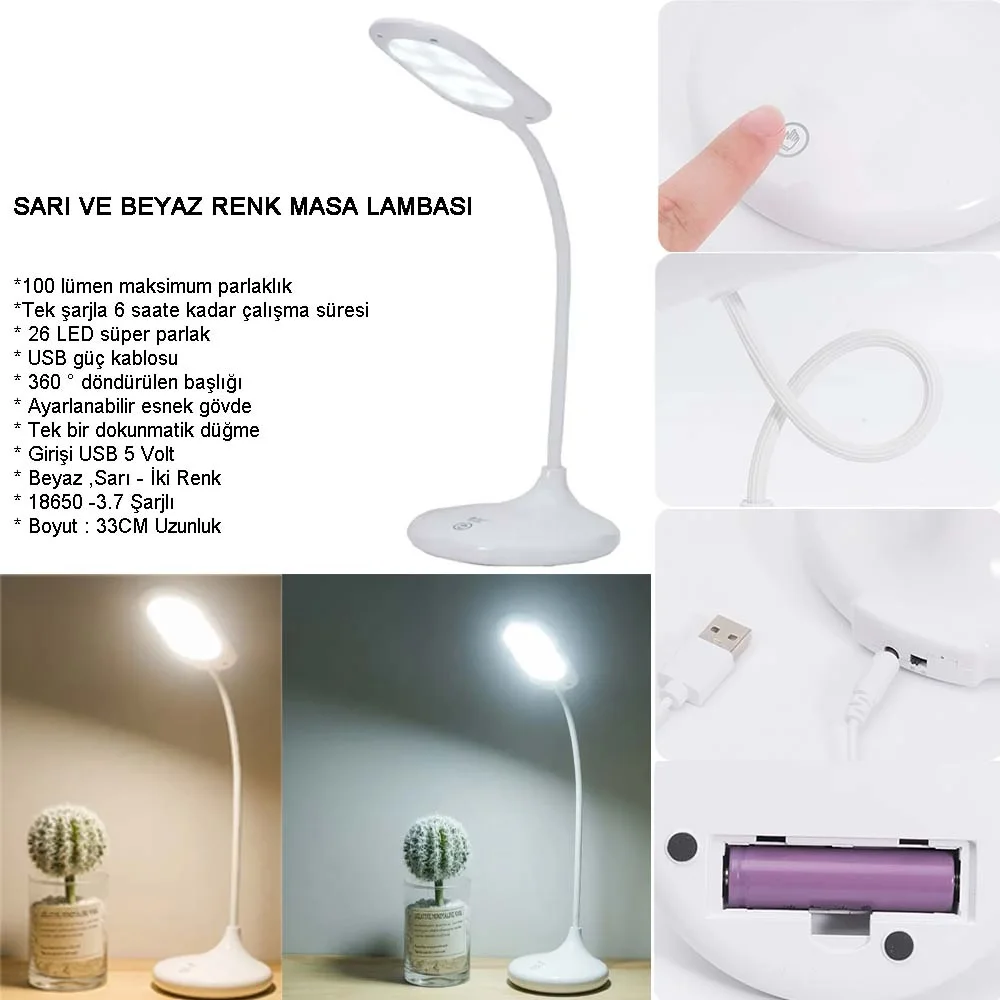 Şarjlı Sarı Ve Beyaz Renk Masa Lambasi Wt-005 Şarjlı Sarı Ve Beyaz Renk Masa Lambasi Wt-005