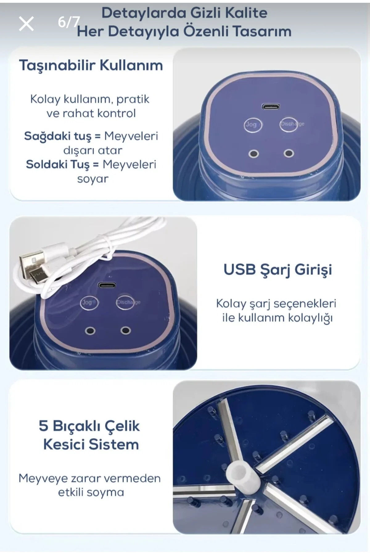 Şarjlı Sebze Meyve Soyma Makinesi Otomatik 5 Bıçaklı Elektrikli Kabuk Soyucu Pratik