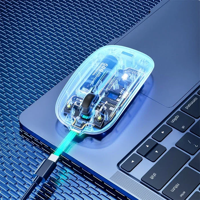 Şarjlı Sessiz Kablosuz Fare 1600 DPI 2.4G Transparan Mouse
