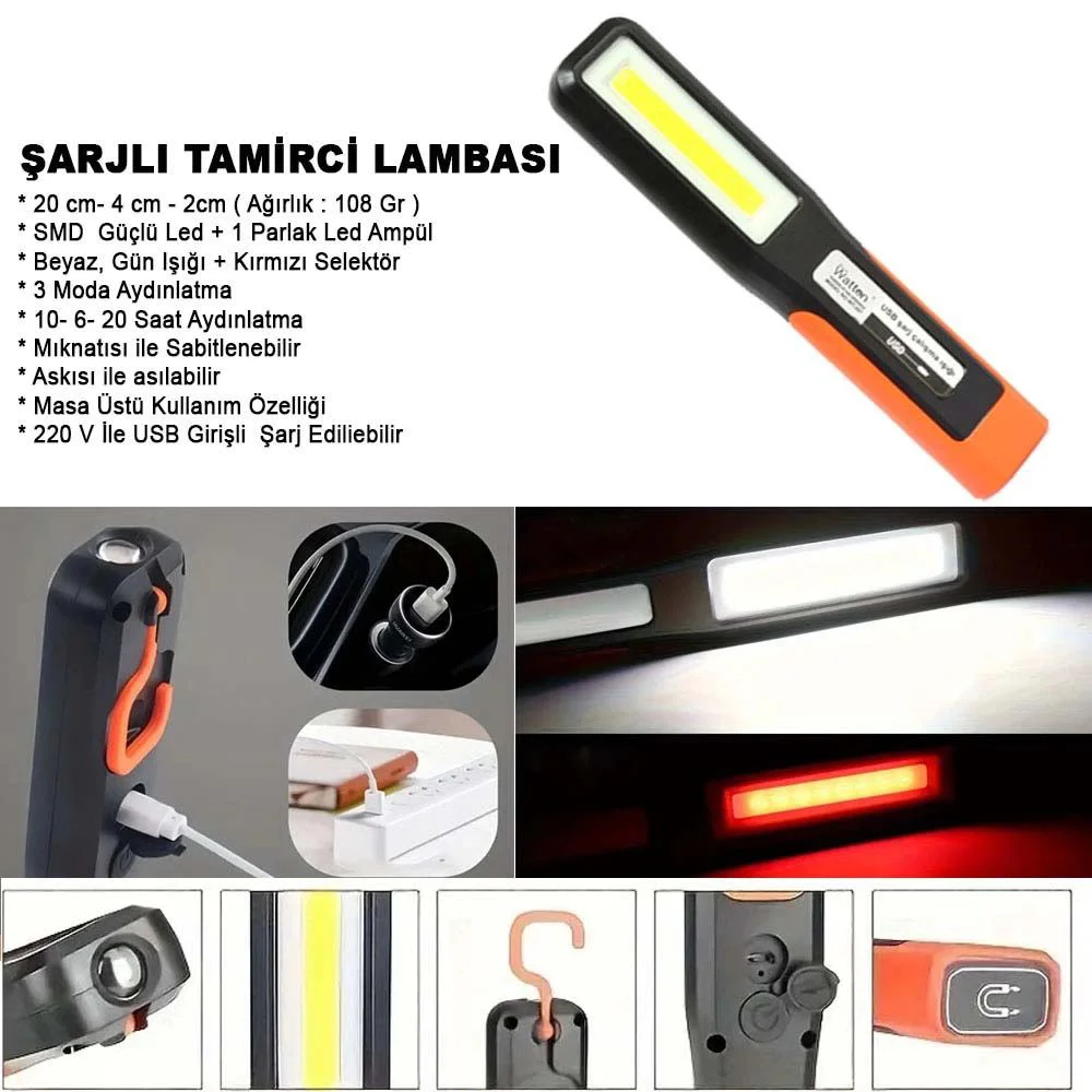 Şarjlı Tamirci Lambası WT-297 - 750 Lümen LED Çalışma Lambası Fiyatı, Yorumları ve Özellikleri