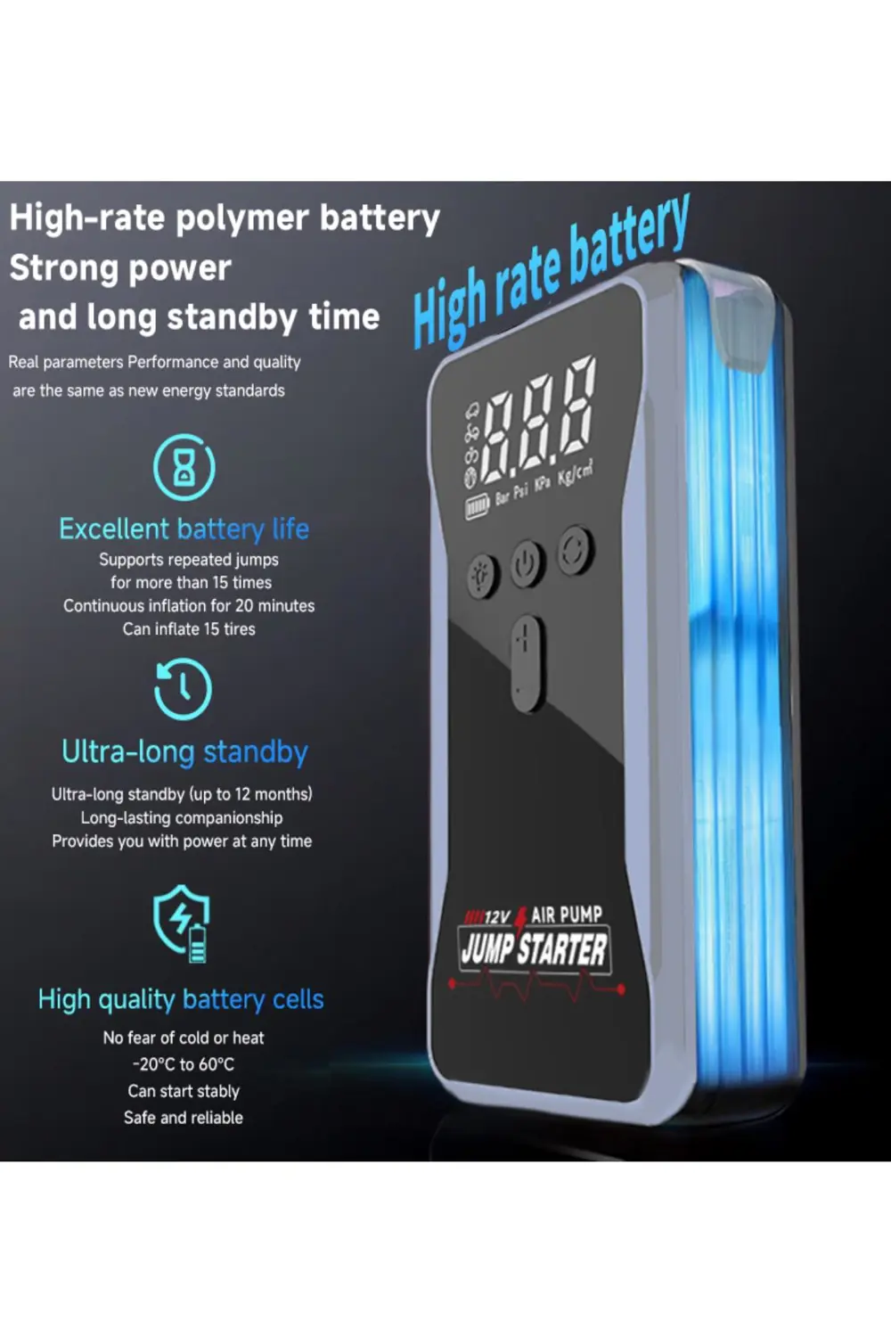 Şarjlı Taşınabilir 12 Volt Akü Takviye Cihazı Lastik Hava Kompres