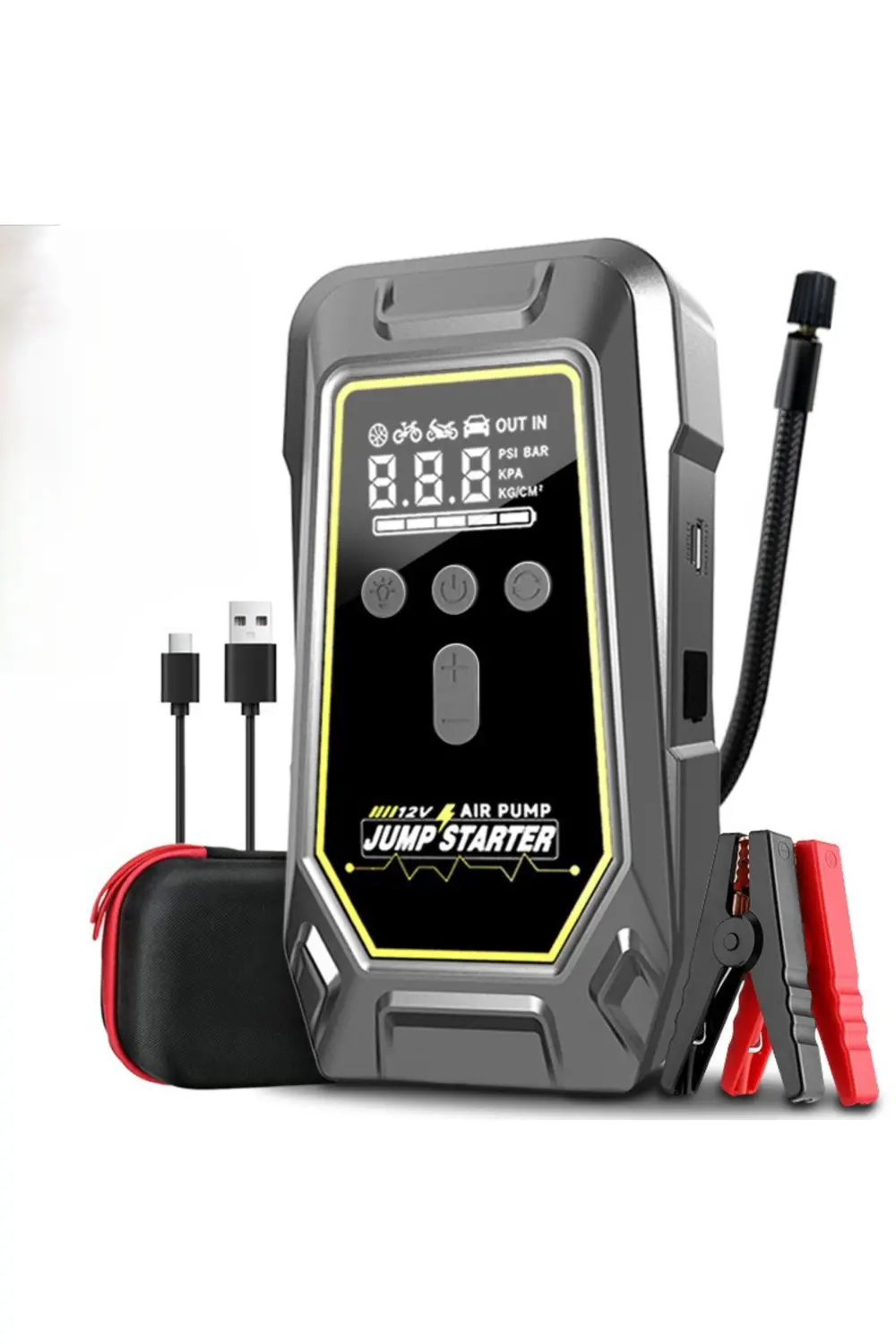 Şarjlı Taşınabilir 12.000 mAh Akü Takviye Cihazı Lastik Hava Komp